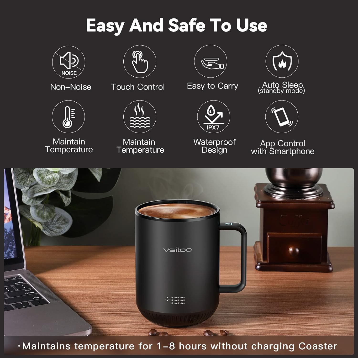 Buy VSITOO S3 Temperature Control Smart Mug 2 with Lid, Self Heating Coffee Mug 10 oz, Touch