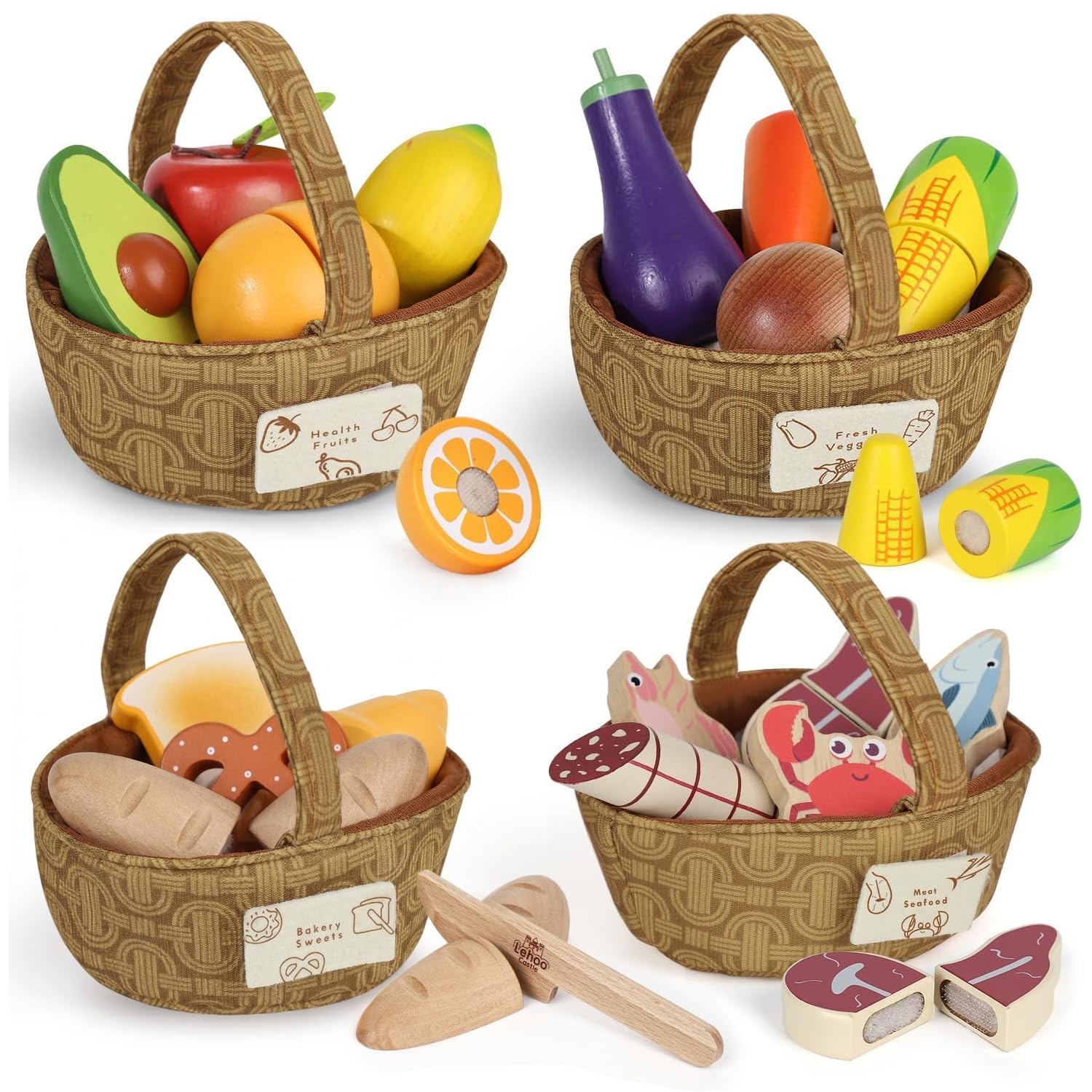 Lehoo Castle Kinderküche Zubehör, Kaufladen Zubehör Holz, Spielküche Zubehör, Spielzeug ab 3 Jahre, Kaufmannsladen Zubehör, Holzspielzeug, Mädchen Geschenke 3 Jahre