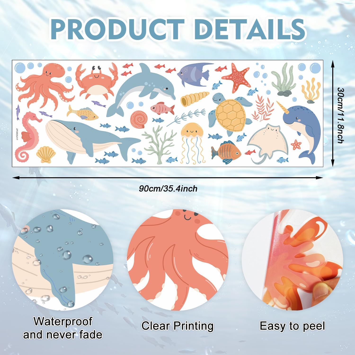 HPNIUB Under The Sea Kids Ocean Themed Wall Stickers 35”x12”Colorful Animal Room Sticker Fish Dolphin Window Clings Sea Life and Creature Removable Wall Stickers for Bathroom Kids Room Decor - Image 2