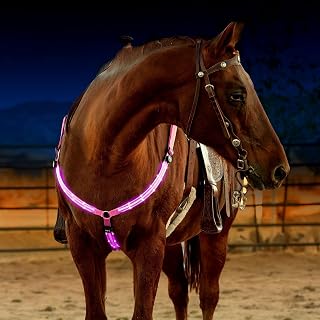 LED Horse Breastplate Collar, USB Rechargeable Chest Strap, Reflective Harness with 3 Lighting Modes, Adjustable Equestrian Gear Visible and Safe for Night Horse Riding, Pink
