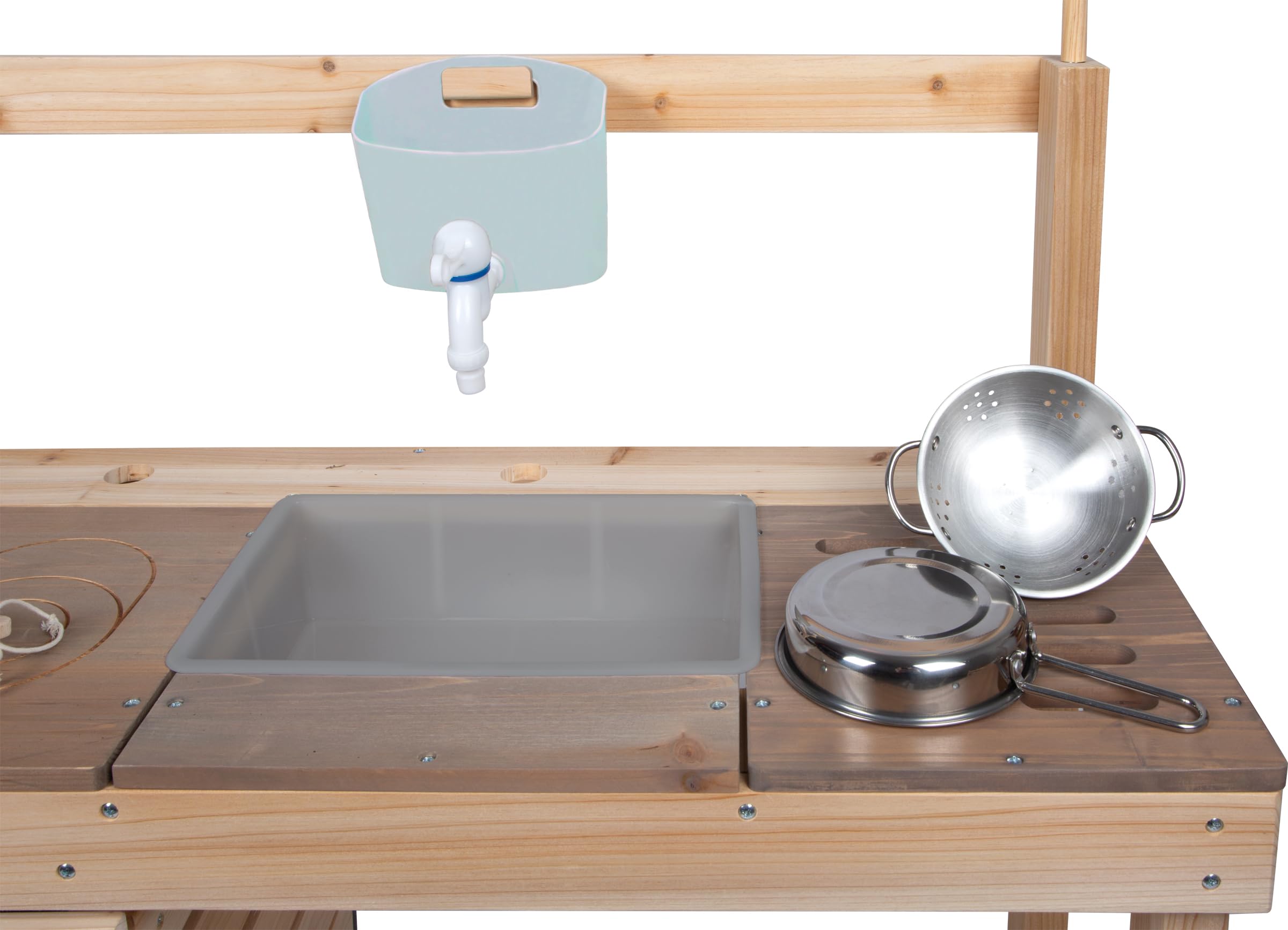 small foot Cucina da esterno e negozietto in legno, cucina/negozio Outdoor, utilizzabile su entrambi i lati, con rubinetto e numerosi accessori, 12790