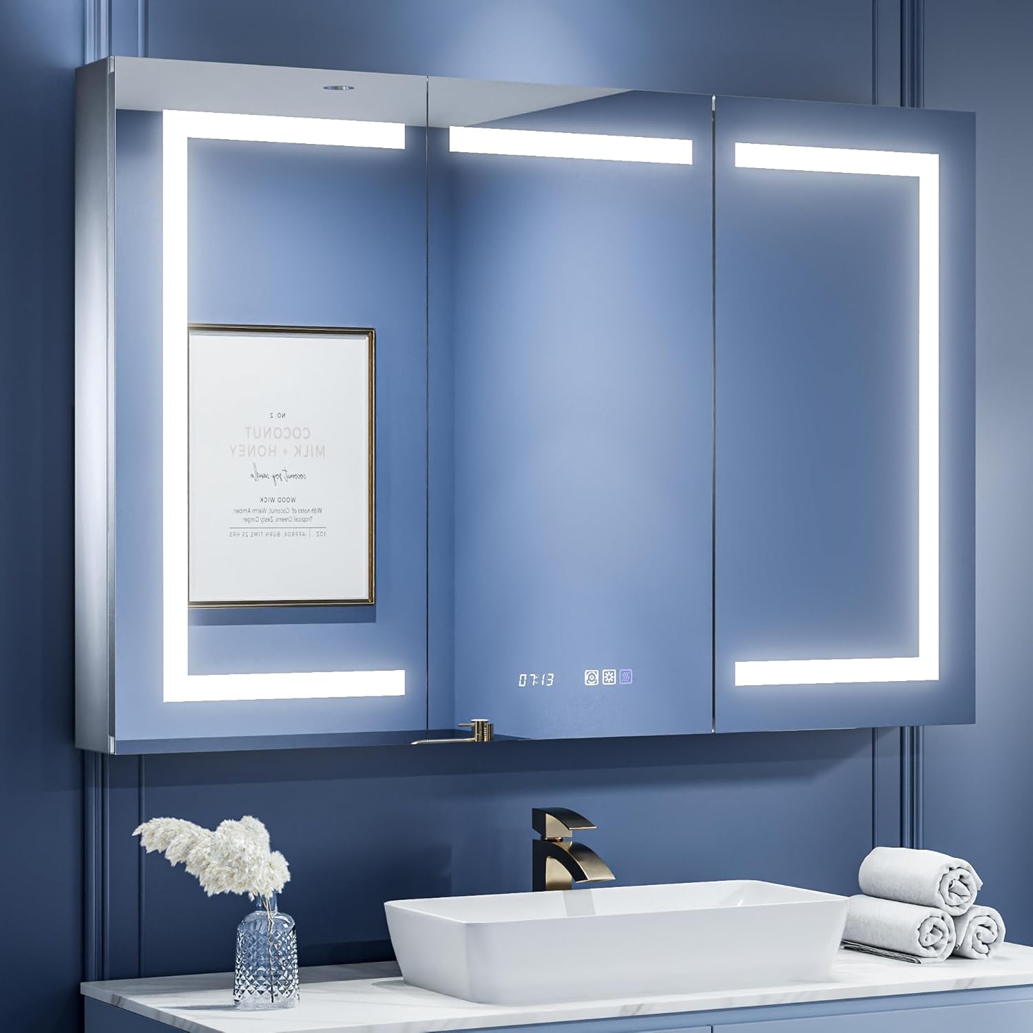 ExBrite LED Lighted Bathroom Medicine Cabinet with lights on