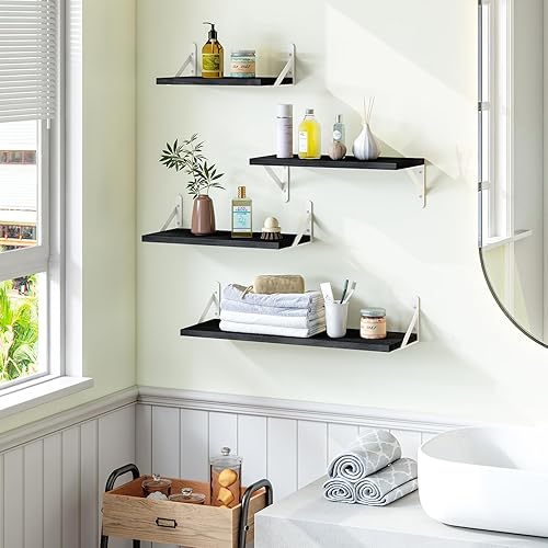 Miniatura 7 de YGEOMER Estantes flotantes para pared, diferentes tamaños, estantes de pared negros para sala de estar, baño, dormitorio, cocina, decoración del