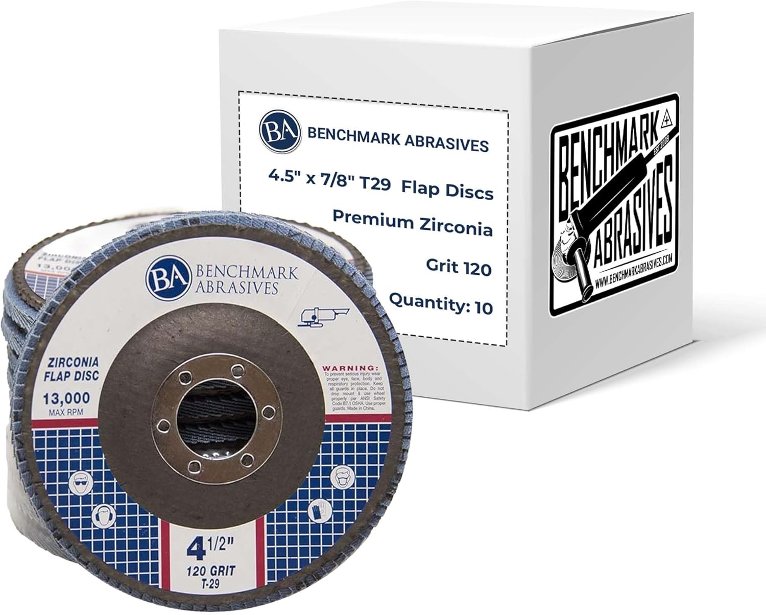 Benchmark Abrasives 4.5" x 7/8" Premium Zirconia T29 Angled Flap Discs 4 1/2 for Angle Grinder, Sanding Discs, Finishing, Rust, Stock Removal- Grinding Wheels 4 1/2 Inch (100 Pack) - 60 Grit