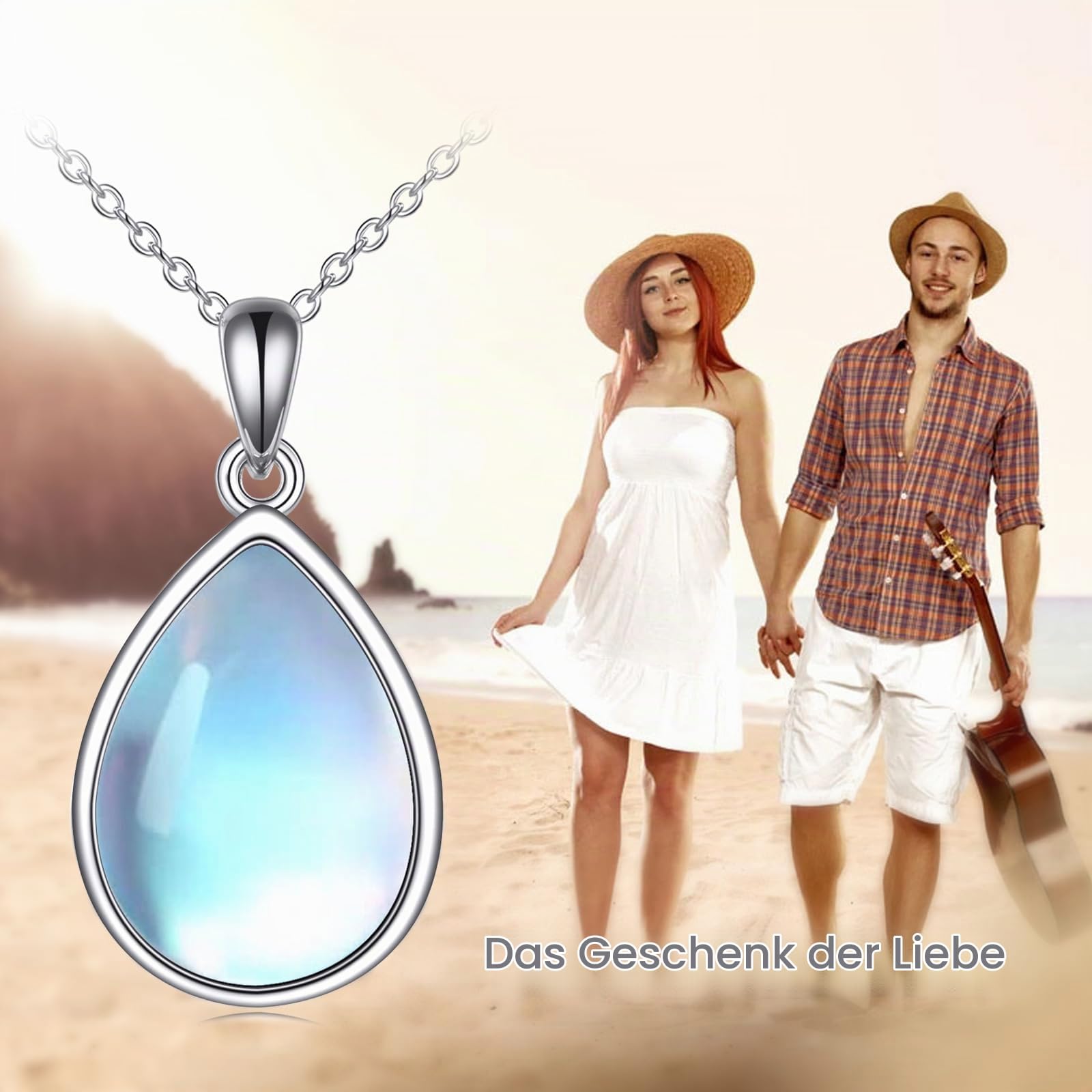 POPLYKE Larimar/Mondstein/Labradorit/Opal/Onyx/Lapis Lazuli/Türkis/Malachit Halskette für Frauen Sterling Silber Teardrop Schmuck Natürliche Anhänger Geschenke