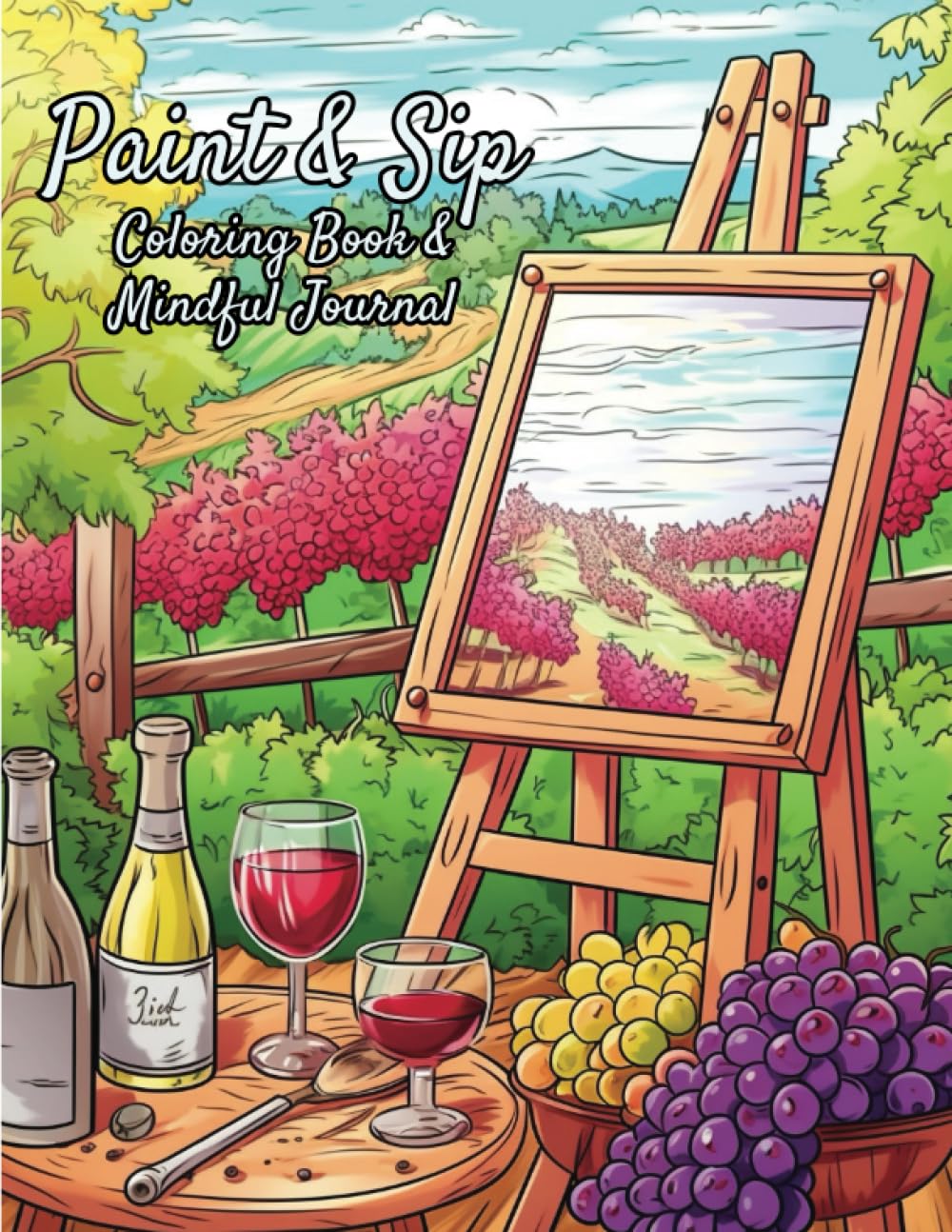 Paint & Sip Coloring Book & Mindful Journal: Wonderful wine themed adult coloring book for relaxation and mindful journaling