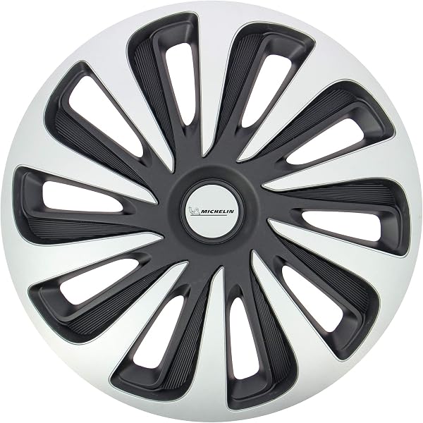 MICHELIN 4 Enjoliveurs 16 Pouces, NVS 3D Noir et Gris, Effet Carbone