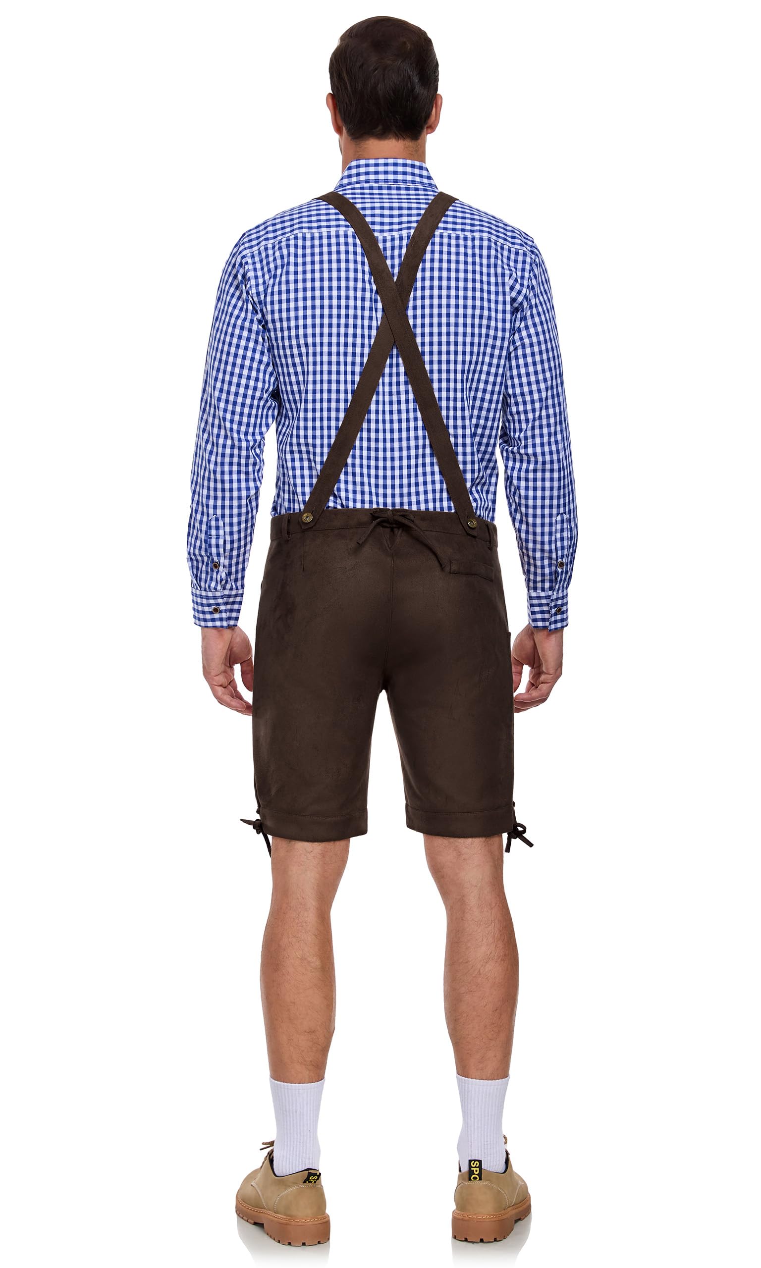 AMZHOTER Lederhose Herren Tracht Oktoberfest Trachtenhose Trachtenlederhosen Kurz Lederhosen Mann Braun bayrische Trachten Hose Trachtenmode mit Hosenträger Hellbraun Dunkelbraun