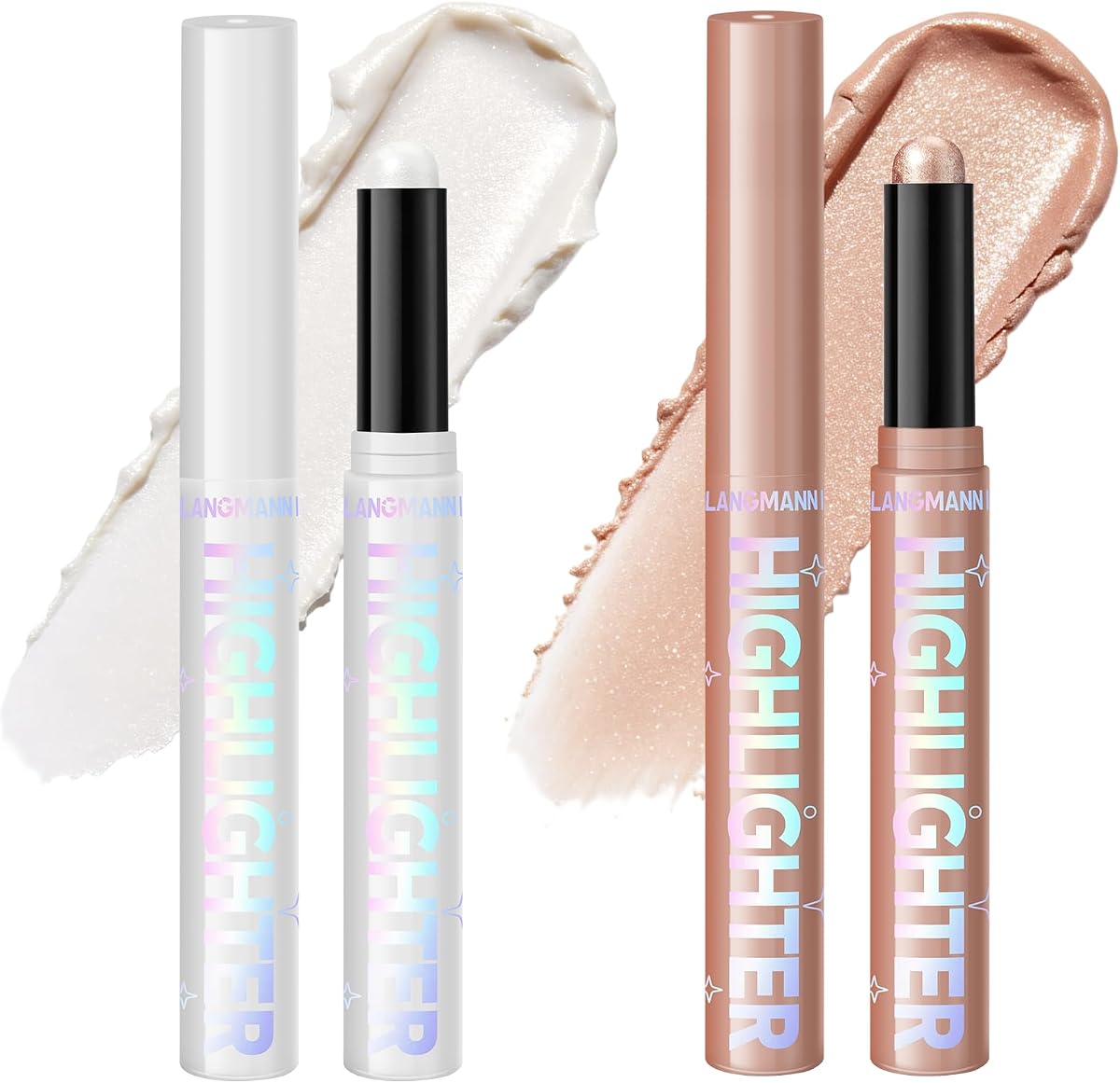 2-Color Cream Highlighter Stick Set for Face, Luminous Glow Makeup Kit | Six creamy, blendable shades create a luminous glow for all skin tones, ideal for daily makeup, parties and travel.