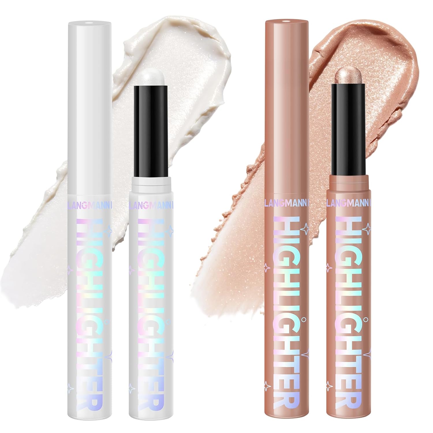 2-Color Cream Highlighter Stick Set for Face, Luminous Glow Makeup Kit