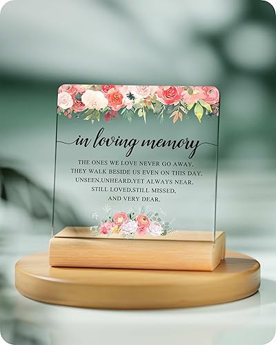 Miniatura 8 de Regalo de condolencias, regalos conmemorativos para la pérdida de un padre amado, letrero de escritorio transparente con soporte de madera,