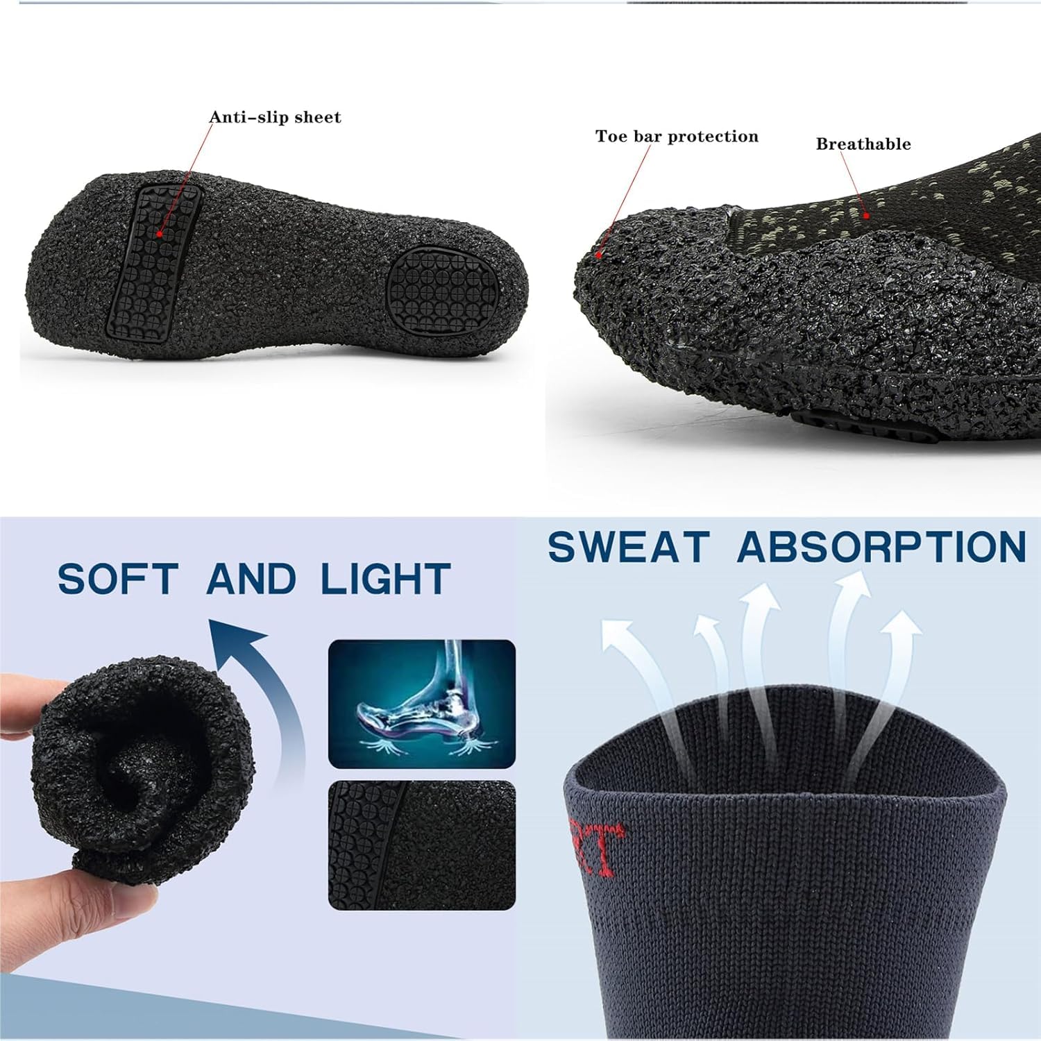 Wasserschuhe für Herren und Damen, minimalistische Barfuß-Sportsocken, rutschfeste Aqua-Schuhe, Skinners-Schwimm-Turnschuhe, Fitness-Schuhe, leicht, Ultra-tragbar, Schwarz, 39
