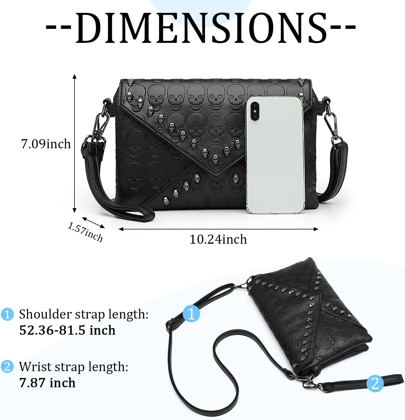 SUKUTU Women Skull Cross Body Bag Gothic Purse Vintage Punk Envelope Bag Classic Satchel Tote