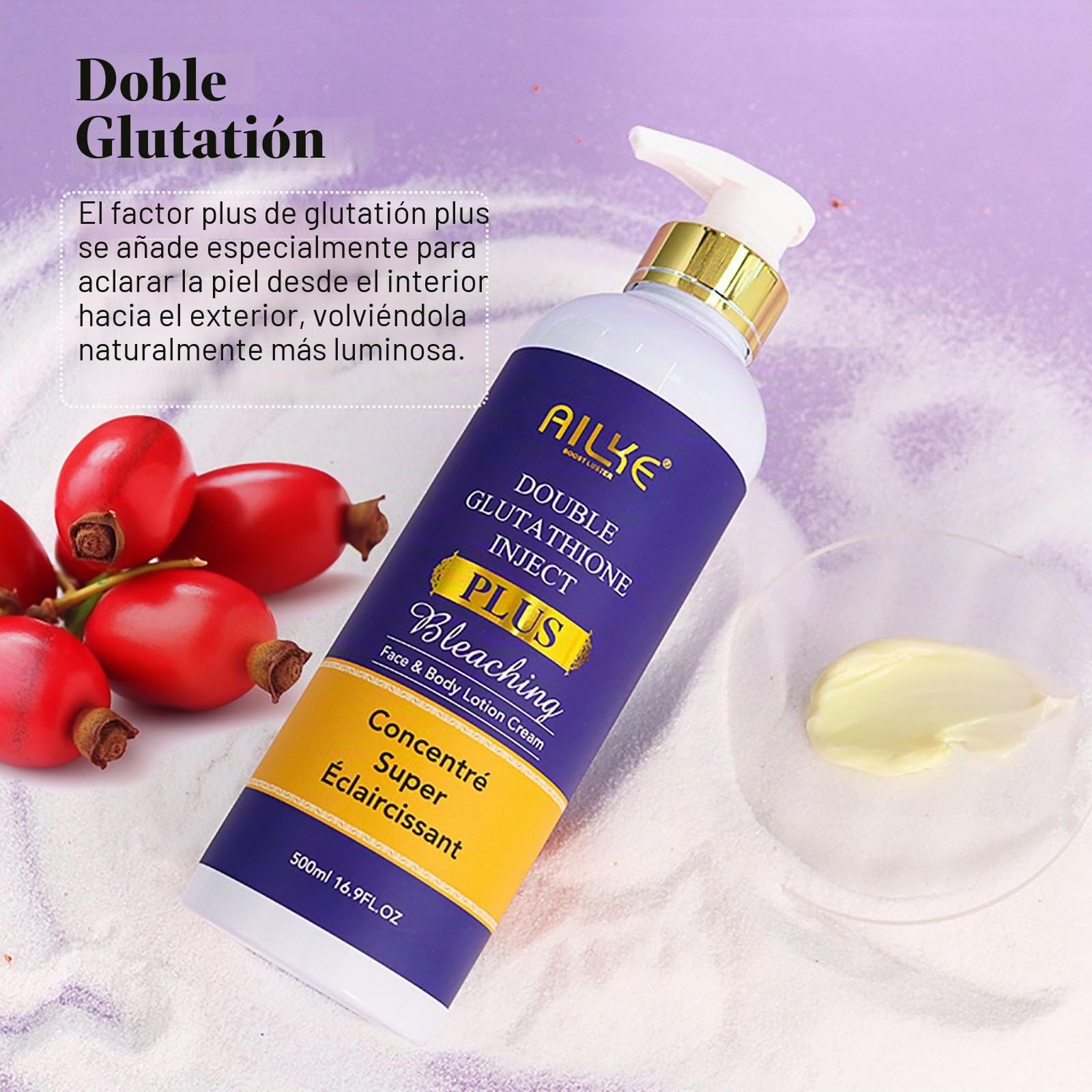 AILKE Double Glutathione PLUS Bleaching Body Lotion, Whitening, Reduce Dark Spots and Blemish, Deeply Moisturizing, Smooth Skin Body Cream, 500ml