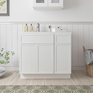 Vanity Art 36 Inch Unassembled Bathroom Vanity Without Top, Wood Bathroom Vanity Cabinet with Soft Closing Shaker Drawer, Sturdy Floor Mounted Cabinet Organizer 3-Door 1-Drawer, VA4136-24-12-1-W