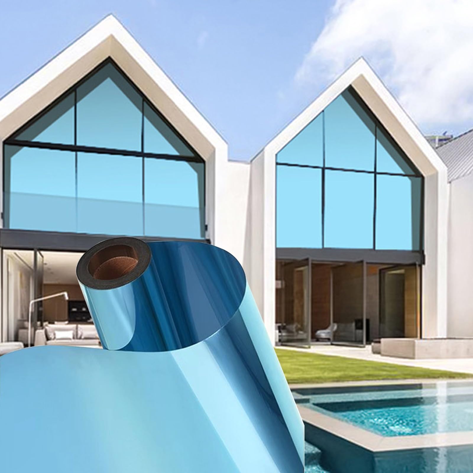 One Way Window Film Privacy, Mirror Anti Glare Window Film Privacy One Way Clear Heat Control Window Tint Film Sun Blocker For Home, Office，Sun Protection Privacy Window Film ( Color : Blue , Size : 1