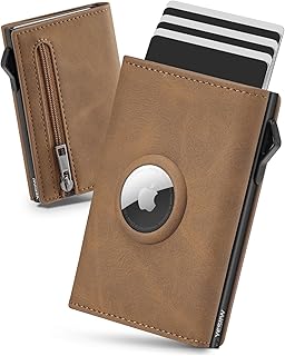 YESIIW Air Tag Wallet for Men - Premium Leather - Pop up Wallet Airtag for Apple Air Tag - 9-11 Card Capacity | ID Window | Cash Slot | Coin Pocket - Slim Wallet for Men with RFID Blocking (Brown)