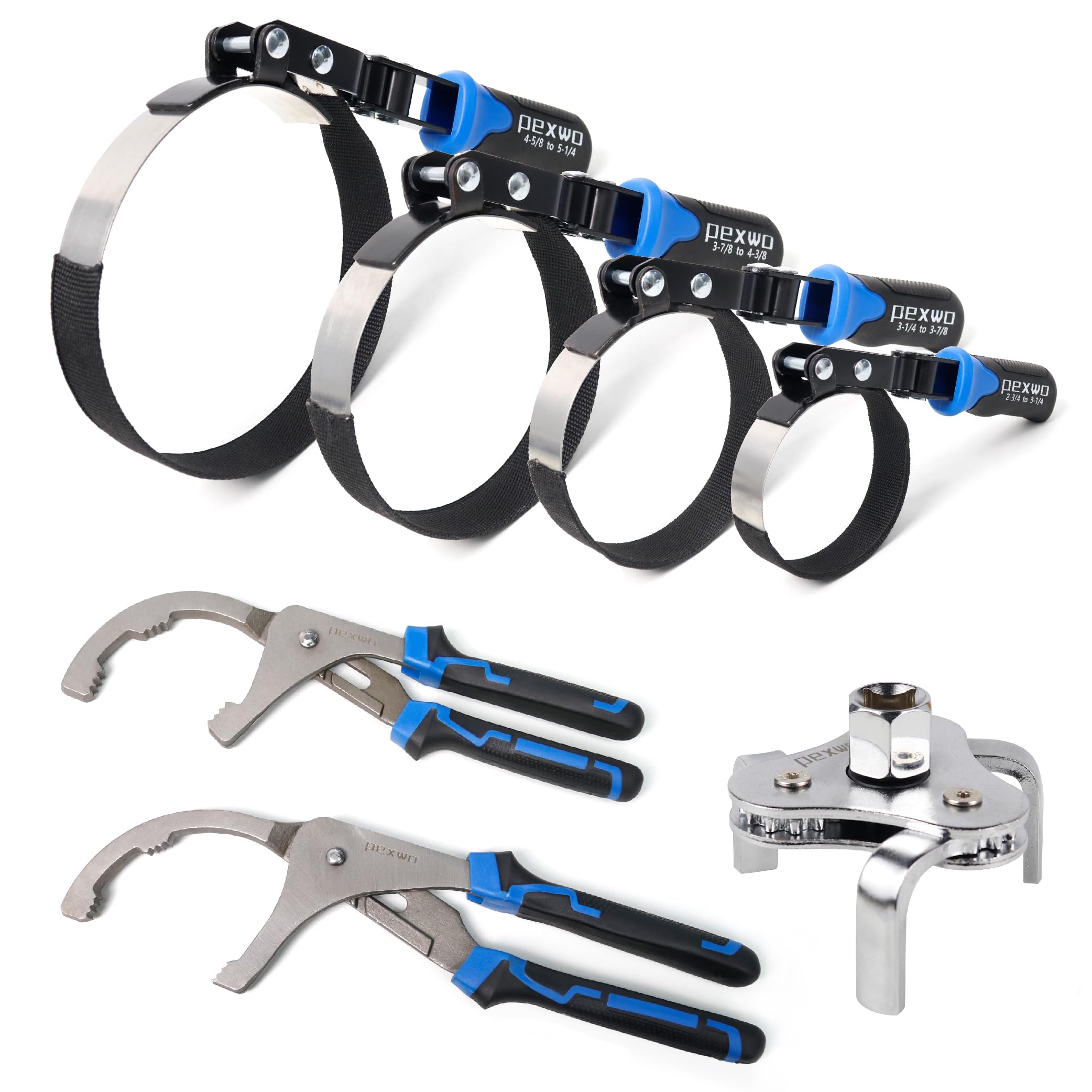 8-Piece Universal Professional Oil Filter Removal Tool Kit with Swivel Wrenches and 3-Jaw Puller