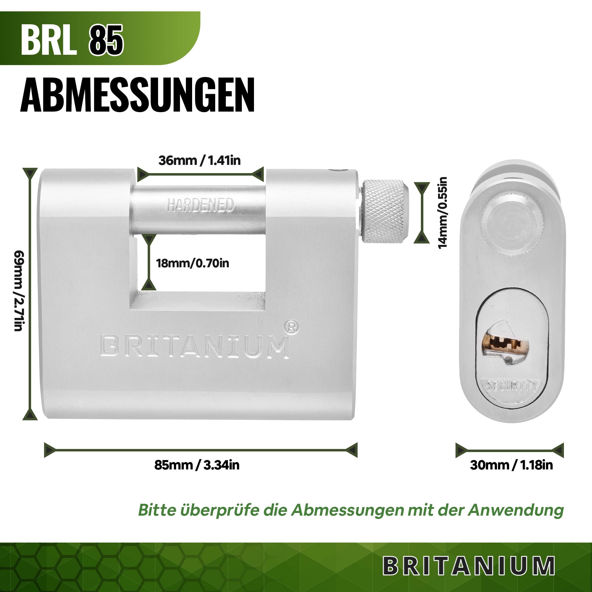 BRL85 Schwerlast Wetterfestes Vorhängeschloss mit 10 Schlüssel - 14 mm Schnittfester Bügel, Anti-Bohr Zylinder | Sicherheitsschloss für Tor, Versandcontainer, Garage, Anhängerschloss