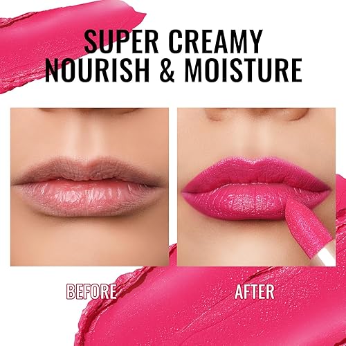 Miniatura 5 de Oulac Lápiz labial rosa intenso para mujer, bálsamo labial rico en humedad con superficie brillante, textura ligera de color cremoso, belleza vegana