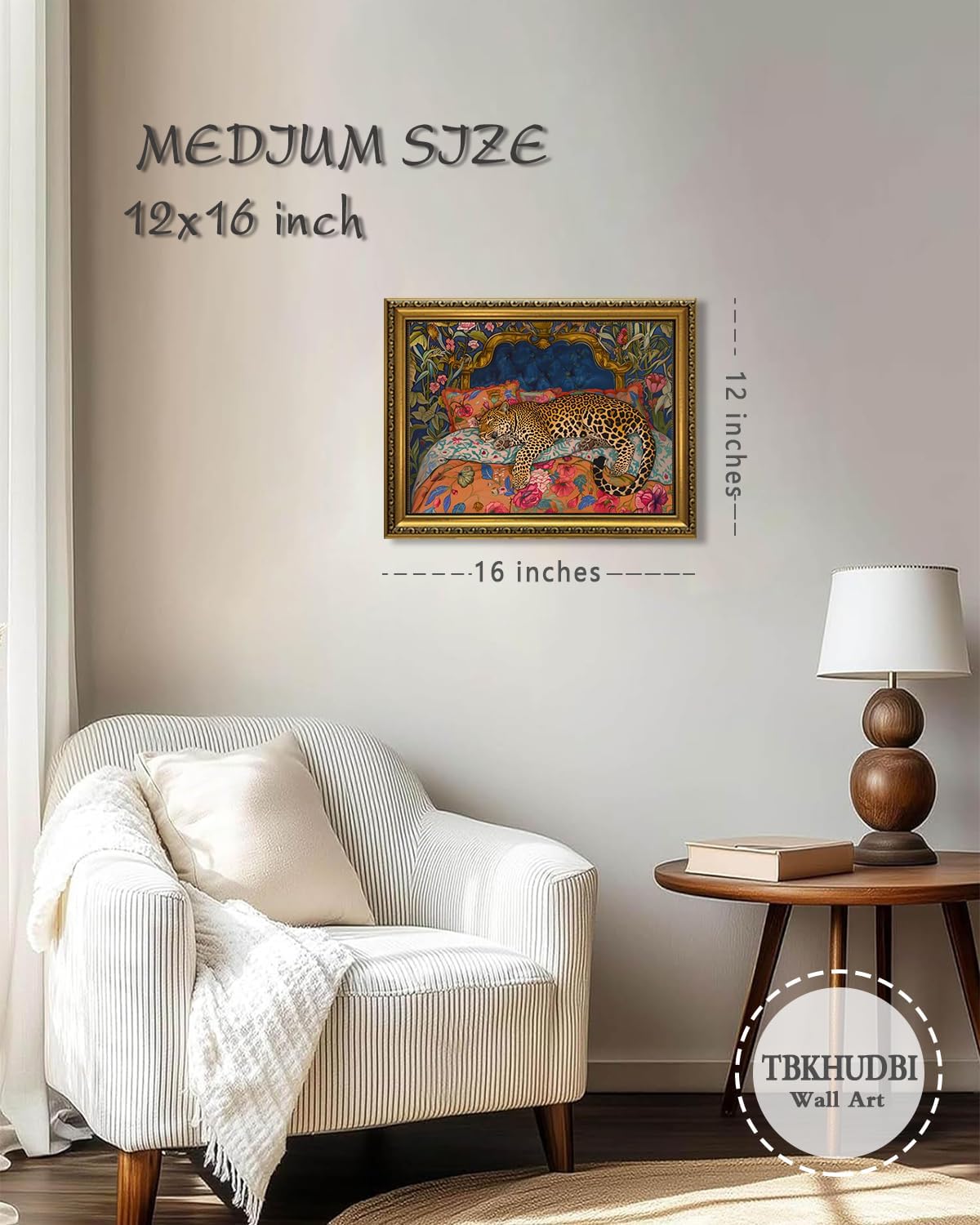 TBKHUDBI Vintage Gold Framed Wall Art Sleeping Leopard Wall Decor Luxury Colorful Cheetah Canvas Prints Retro Maximalist Jungle Paintings Pictures Pink Dopamine Artwork for Living Room Bedroom image 3