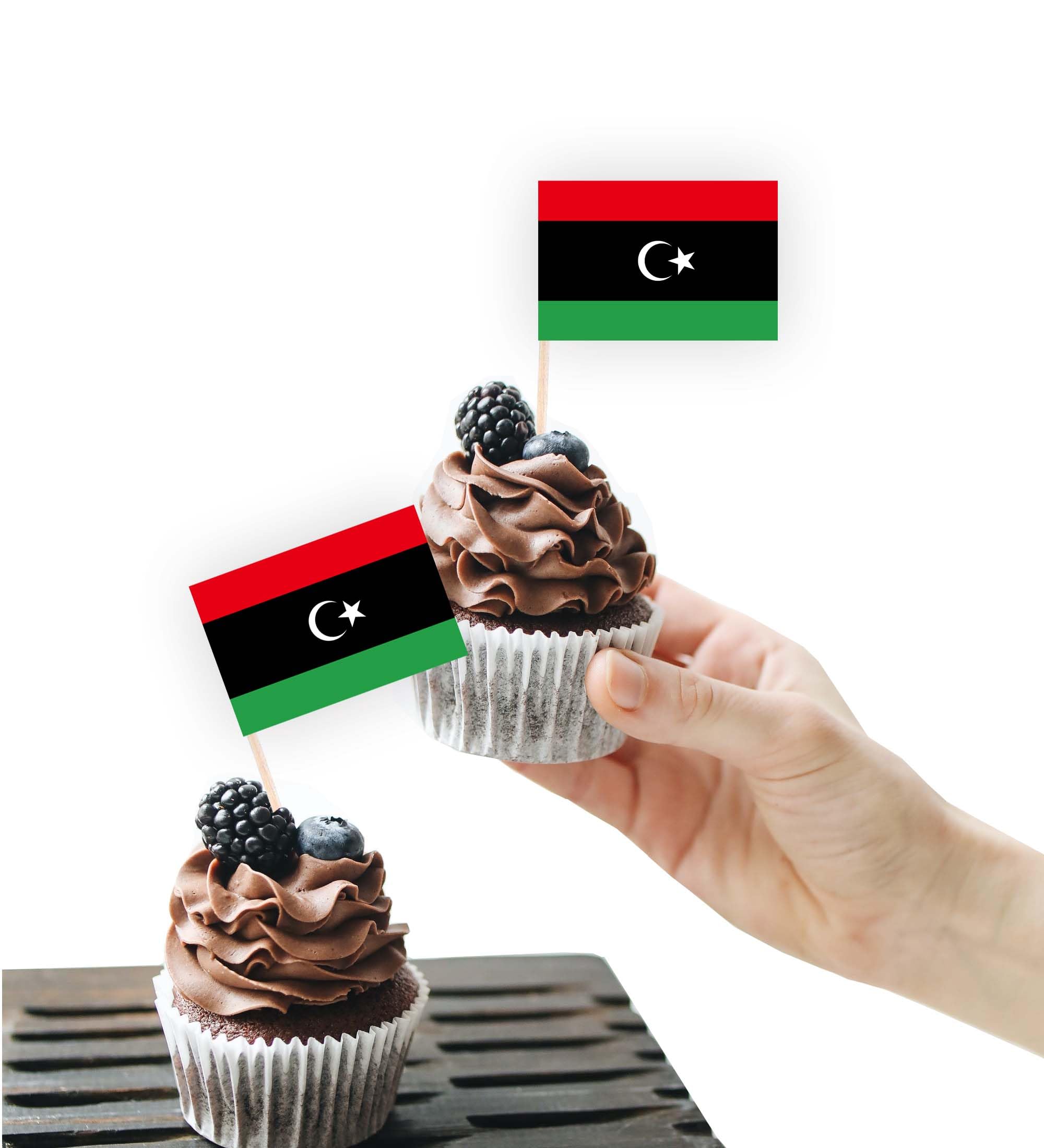 100PCS Libya Flag Cake Topper,Libyan Cupcake Stand For Party Decoration Supplies — image 1