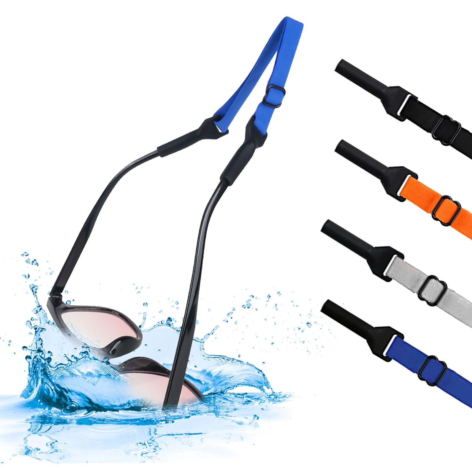 RUCUDIM Flotante Gafas Correa Deportes Gafas Correa Hombres Mujeres Niños Ajustable Deportes Gafas Correa Antideslizante Sin Cola Gafas Correas para Lectura Gafas de Seguridad 4PCS