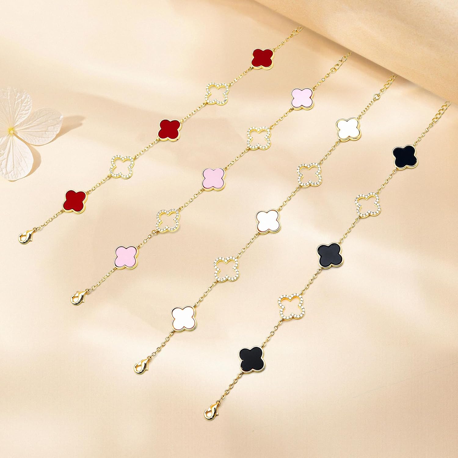 Clover Bracelet for Women 18k Gold Plated Silver Lucky Four Leaf Link Chain Bracelets Charm Trendy Jewelry Gifts for Women - Image 5