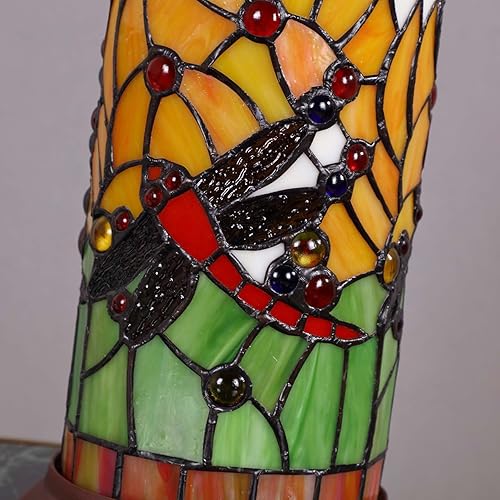 Miniatura 3 de Bieye L10650 Dragonfly Tiffany Style - Lámpara de mesa con pantalla cilíndrica, 10 pulgadas de alto