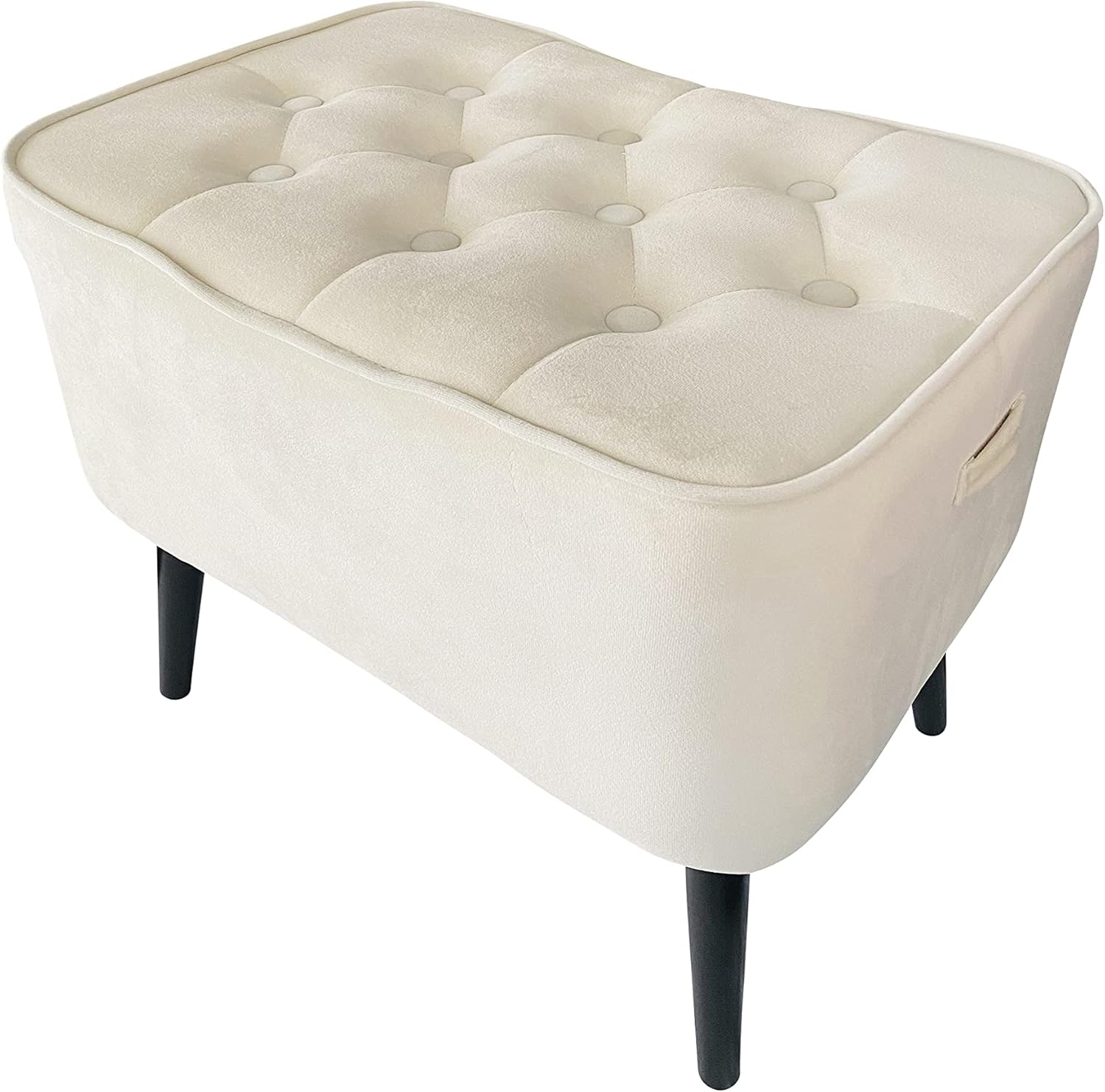 Soljer Promo Price - Tufted Curved Velvet Ottoman Foot Stool Vanity Chair Beige Tan Cream