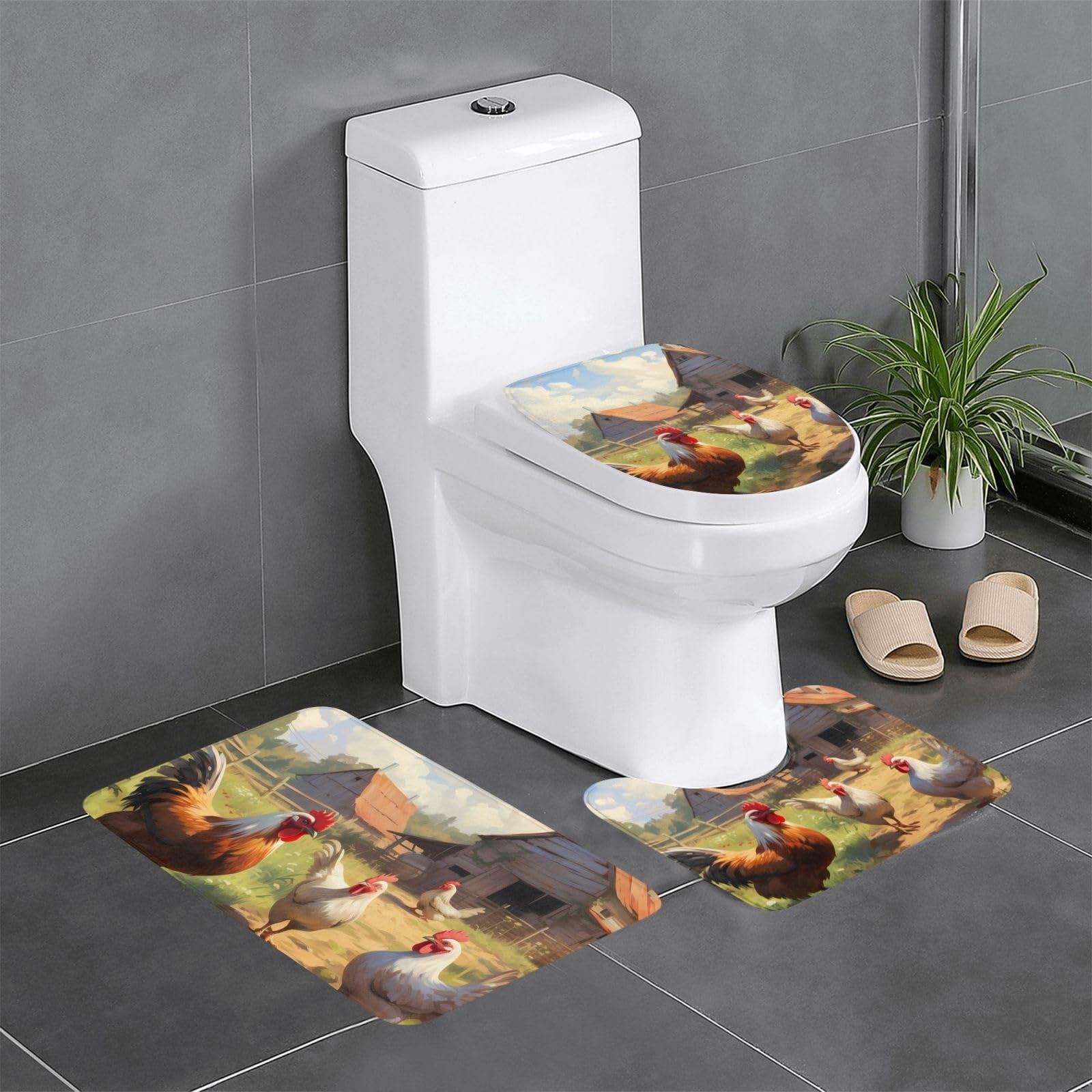 Tapis de bain poule et ferme lot de 3 tapis antidérapants et durables pour toute la famille