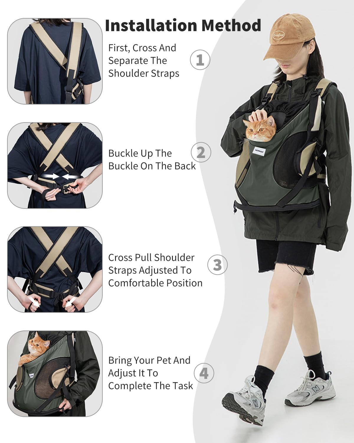 PETCUTE Mochila para Mascotas,Ajustable Mochila de Transporte para Perros