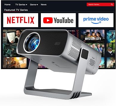 [Officially-Licensed App & Auto Focus]Light Grey Smart Standard Projector with WiFi and Bluetooth, XuanPad 4K Support Movie Projector, Portable Native 1080P Outdoor Projector with 360 Stand