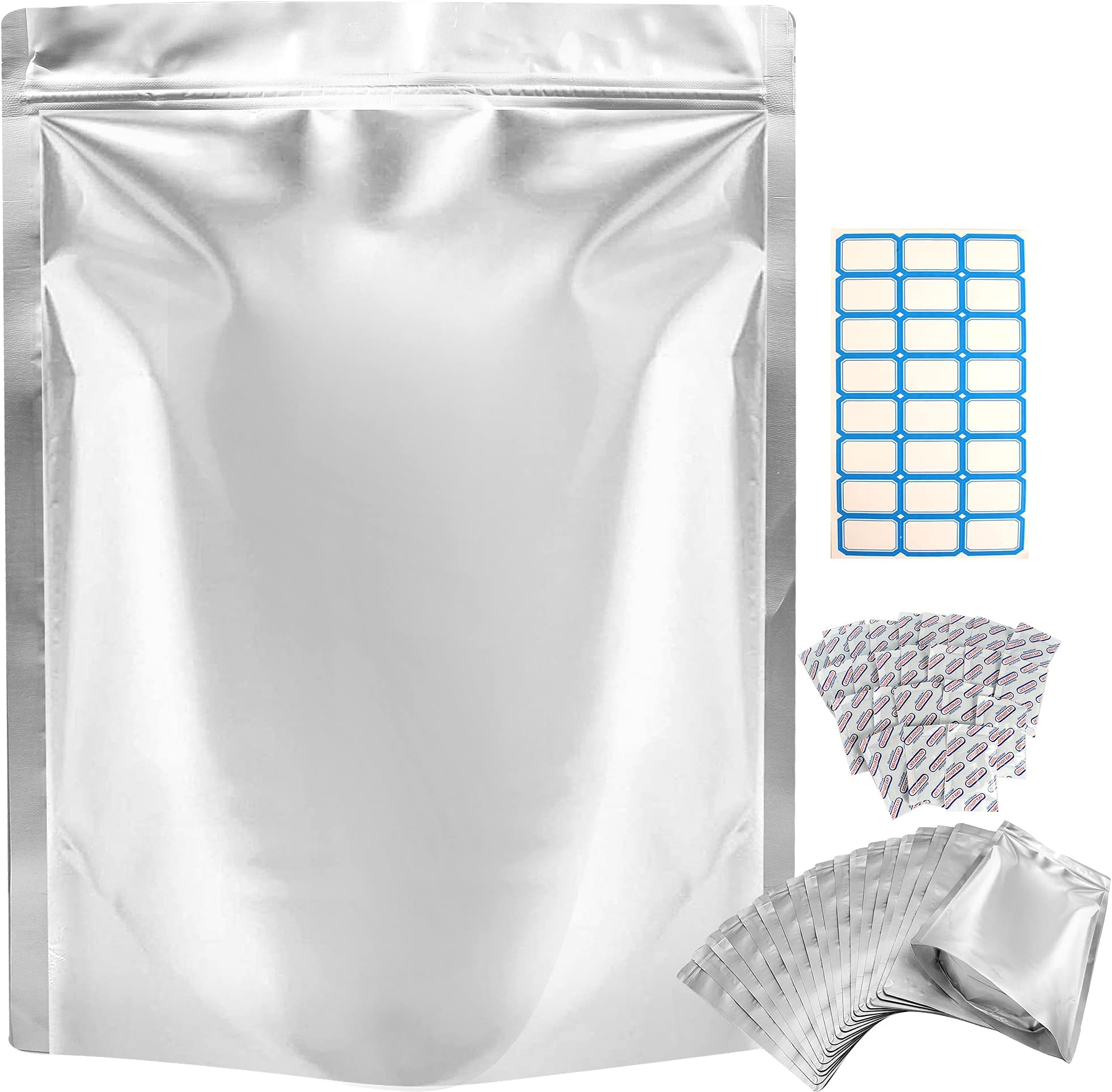 25 Pack Resealable Mylar Bags for Food Storage – 1 Gallon (10 x 14 Inch with 9.4 Mil Ultra Thickness) with 500cc Oxygen Absorbers – Vacuum Seal Bags for Meat, Cookies, Nuts and Vegetables