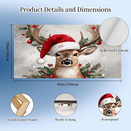 Miniatura 5 de 20"x 40" Canvas Wall Art Christmas Reindeer Still Life Rustic Xmas Vintage Holiday Framed Pictures Painting Prints Large Wall Art for Living Room