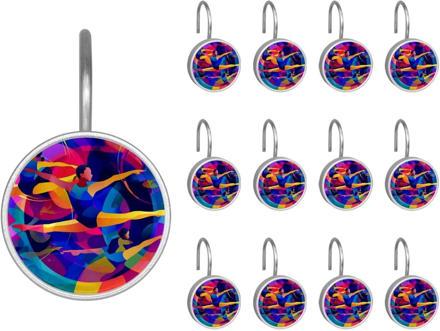 12PCS Sage Green Flowers with Leaves Pattern (5) Shower Curtain Hooks Rings for Bathroom, Decorative Shower Curtain Hooks Rods Curtains and Liner