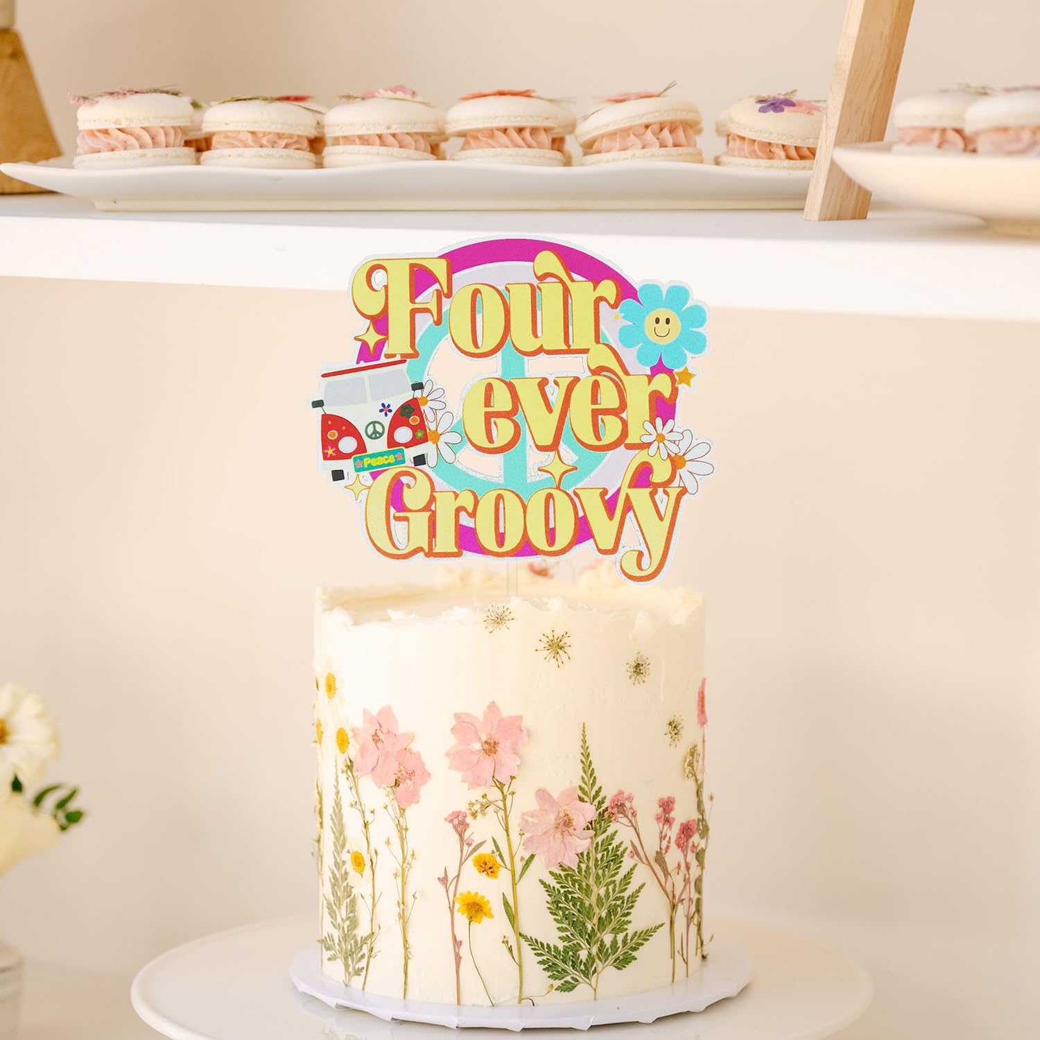 4. Geburtstagskuchen Topper Hippie Style – Groovy 60er/70er Jahre Deko Mit Rose Gold Glitter Für Mädchen & Jungen