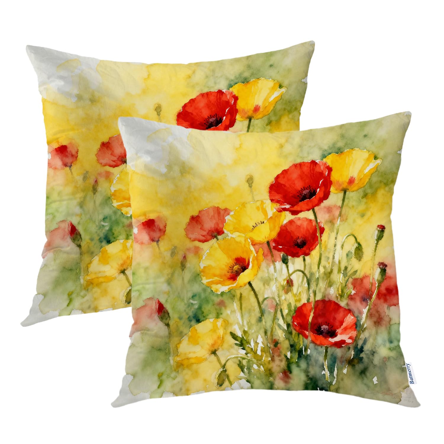Housses de coussin coquelicots vert foncé 45x45 cm Batmerry pour déco salon