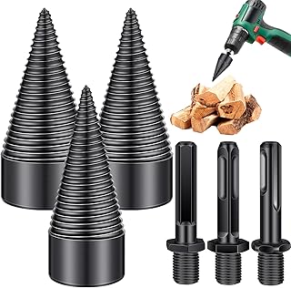 Gisafai 6 Pcs Firewood Log Splitter Drill Bit Wood, Screw Cones Kindling Heavy Duty Wood Splitting Drill Bits for Hand Stick Hex, Round, Square 32 mm, 42 mm, 50 mm
