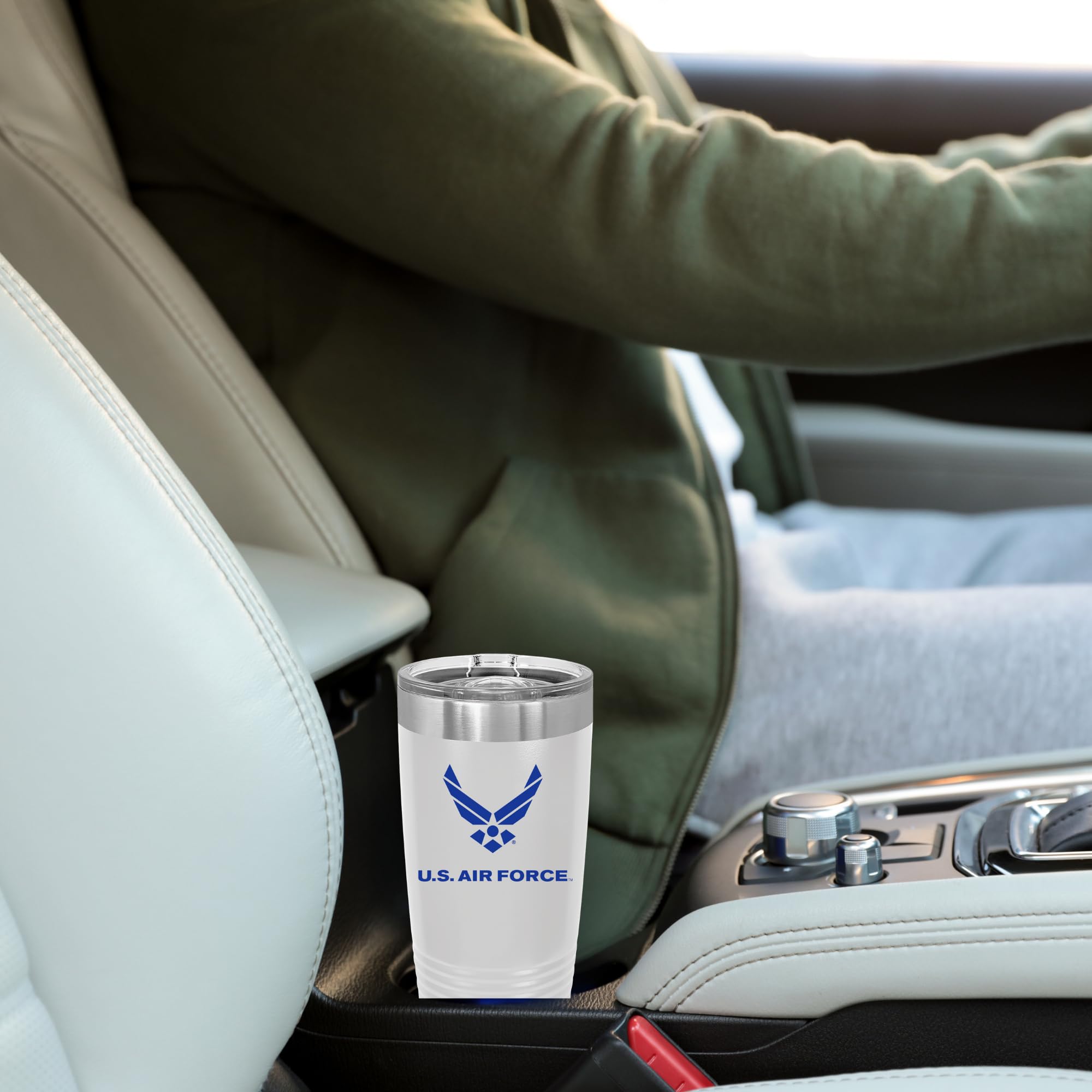 Amazon.com | United States Air Force 20oz Travel Tumbler- Stainless Steel  White Coffee Mug with Acrylic Lid- Military Gear, Ideal Gift for Armed  Services Veteran, Active Duty Airman- For Office, Home, Auto: