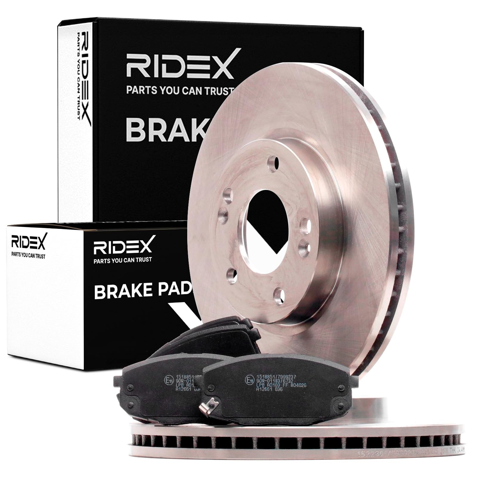 RIDEX 3405B1150 Juego para eje Kit de discos de freno y pastillas Delantero con chapa antichirrido Compatible con KIA CEE'D SW ED