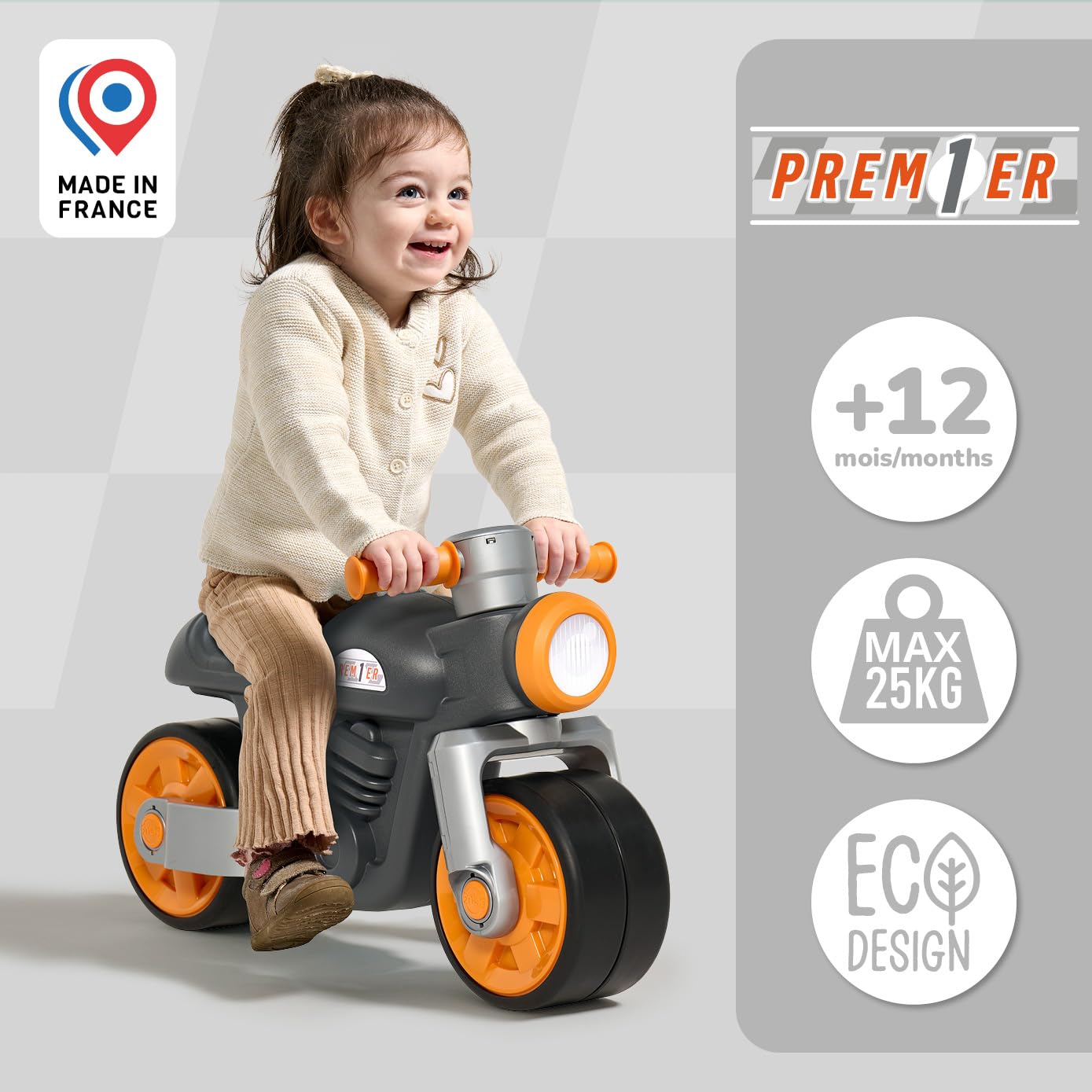 Falk Laufrad Motorrad ab 1 Jahr I Kinder Laufrad & Motorrad Spielzeug mit Hupe & leisen Rädern I Robustes Kinderfahrzeug aus recyceltem Kunststoff I Geschenk zum 1. Geburtstag