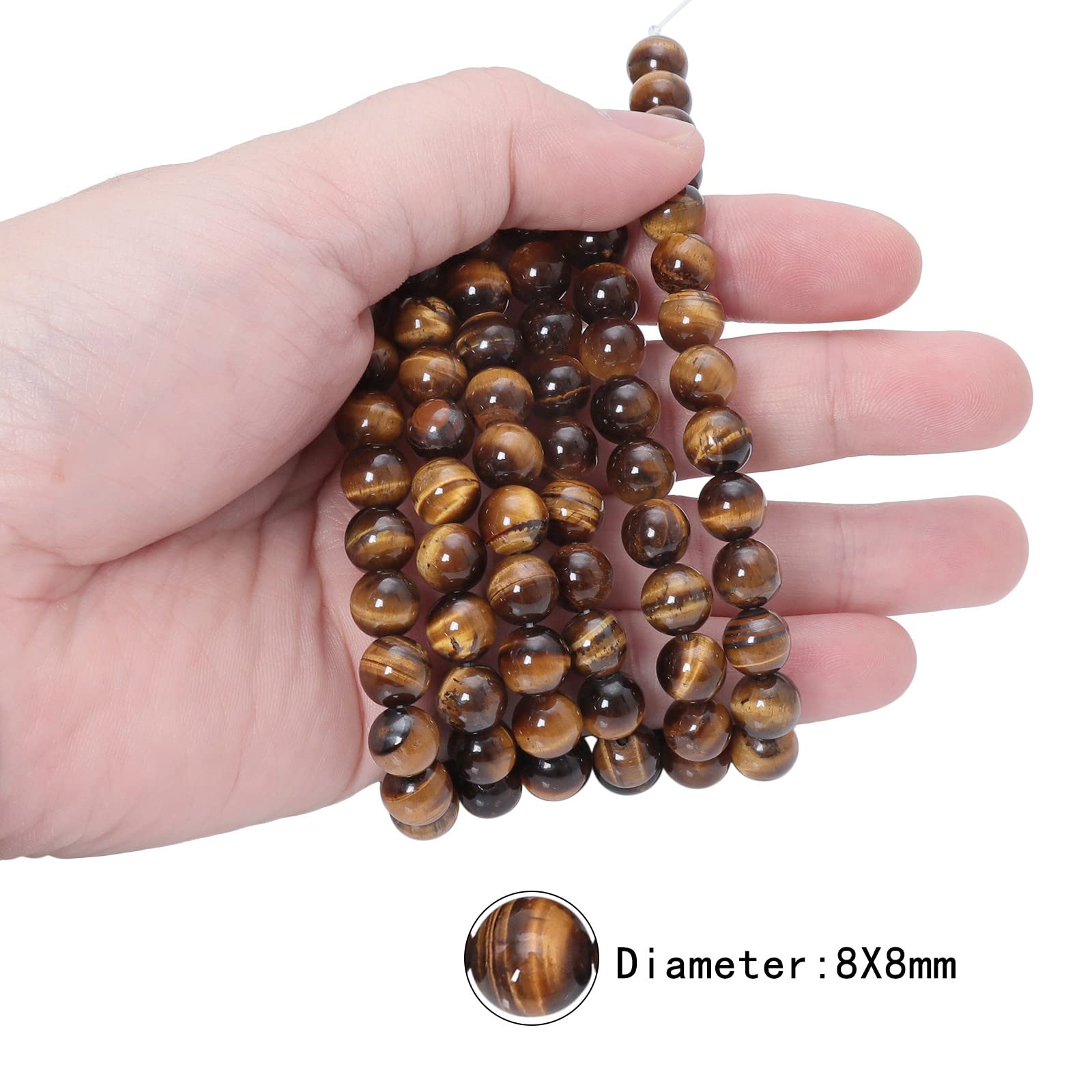 Nupuyai Tiger's Eye 8mm Round Crystal Stone Beads for Jewelry Making DIY Bracelet Necklace Polished Stone Loose Beads Strand 15" - Image 2
