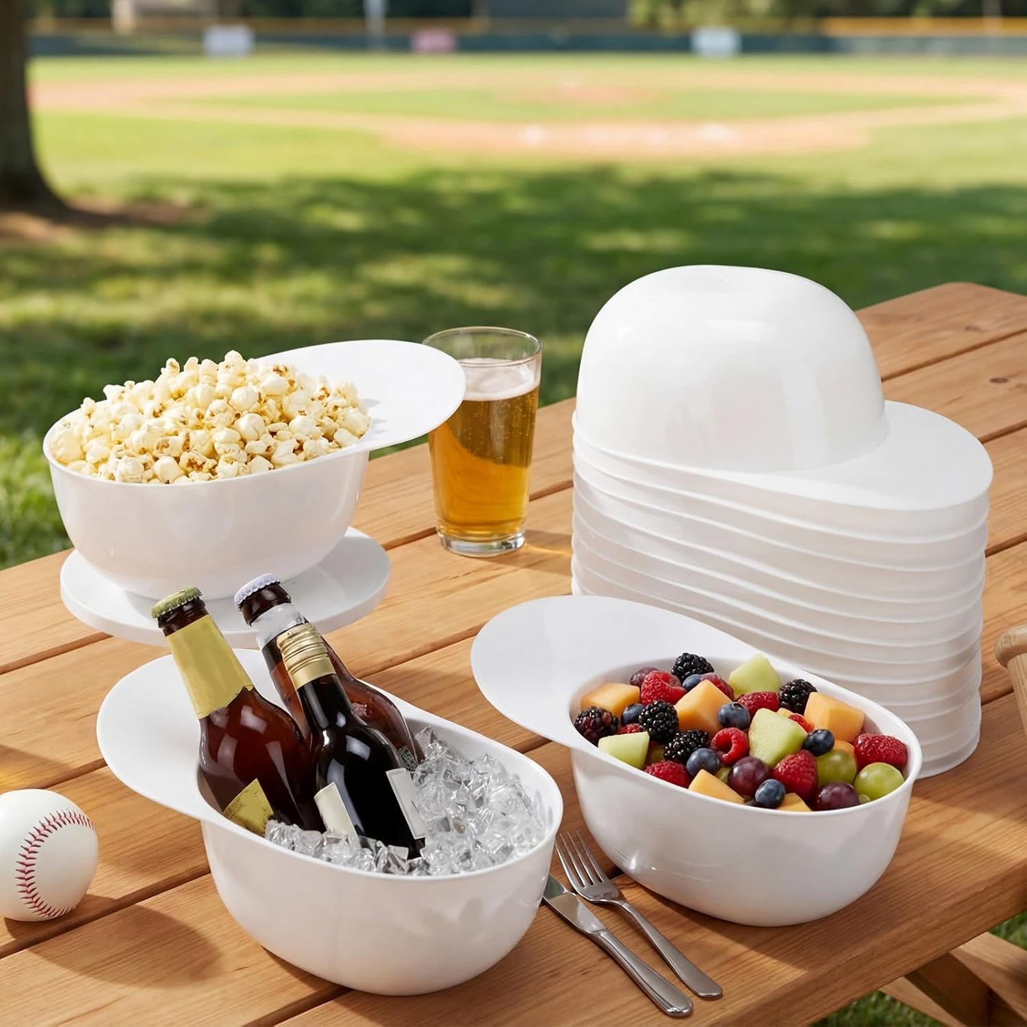Tanlade 16 Pcs 51 oz Plastic Baseball Helmet Bowls Baseball Cap Bowls for Ice Cream Dessert Snack Nachos Popcorn Chips Dipping Sauces Birthday Party Supplies, White