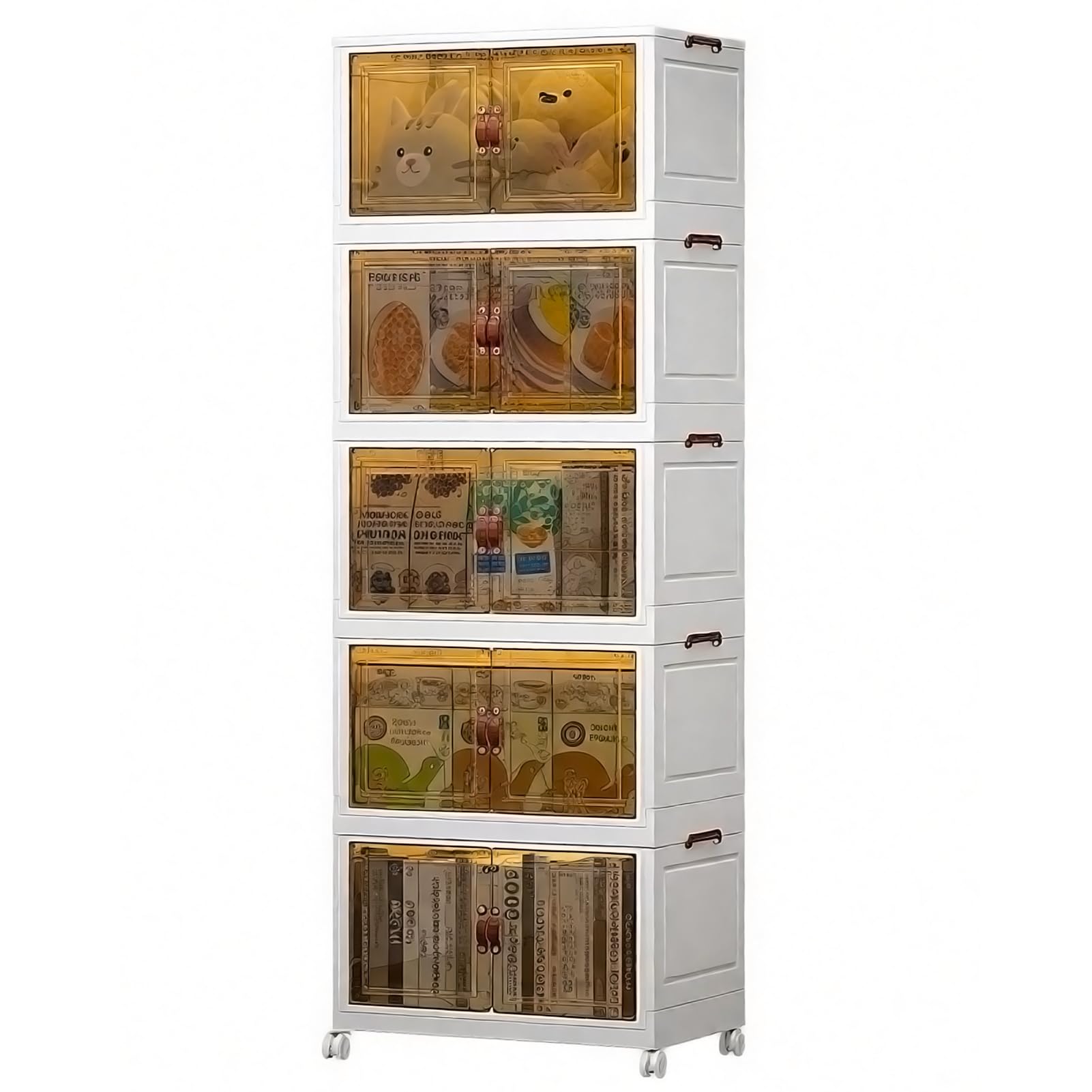 DreamHaven Caja De Almacenaje Plegable De 5 Niveles con Puertas, Apilable, De Plástico con Ruedas, Organizador De Armario para Dormitorio, Baño, Cocina Y Sala De Estar.