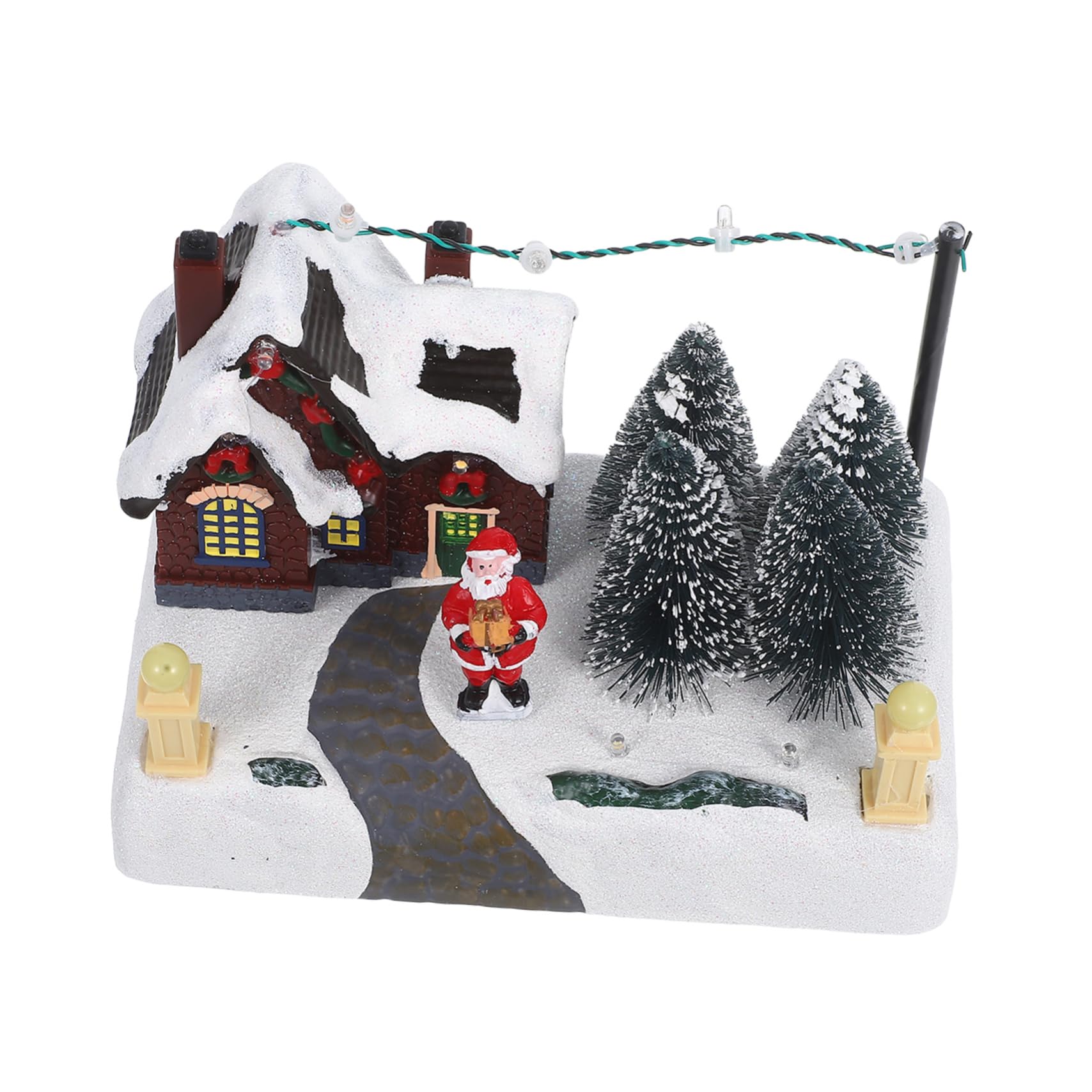 ULTECHNOVO Adorno Navideño Iluminado de Resina con Caja Musical Elegante para Adorno Festivo de Oficina o Hogar