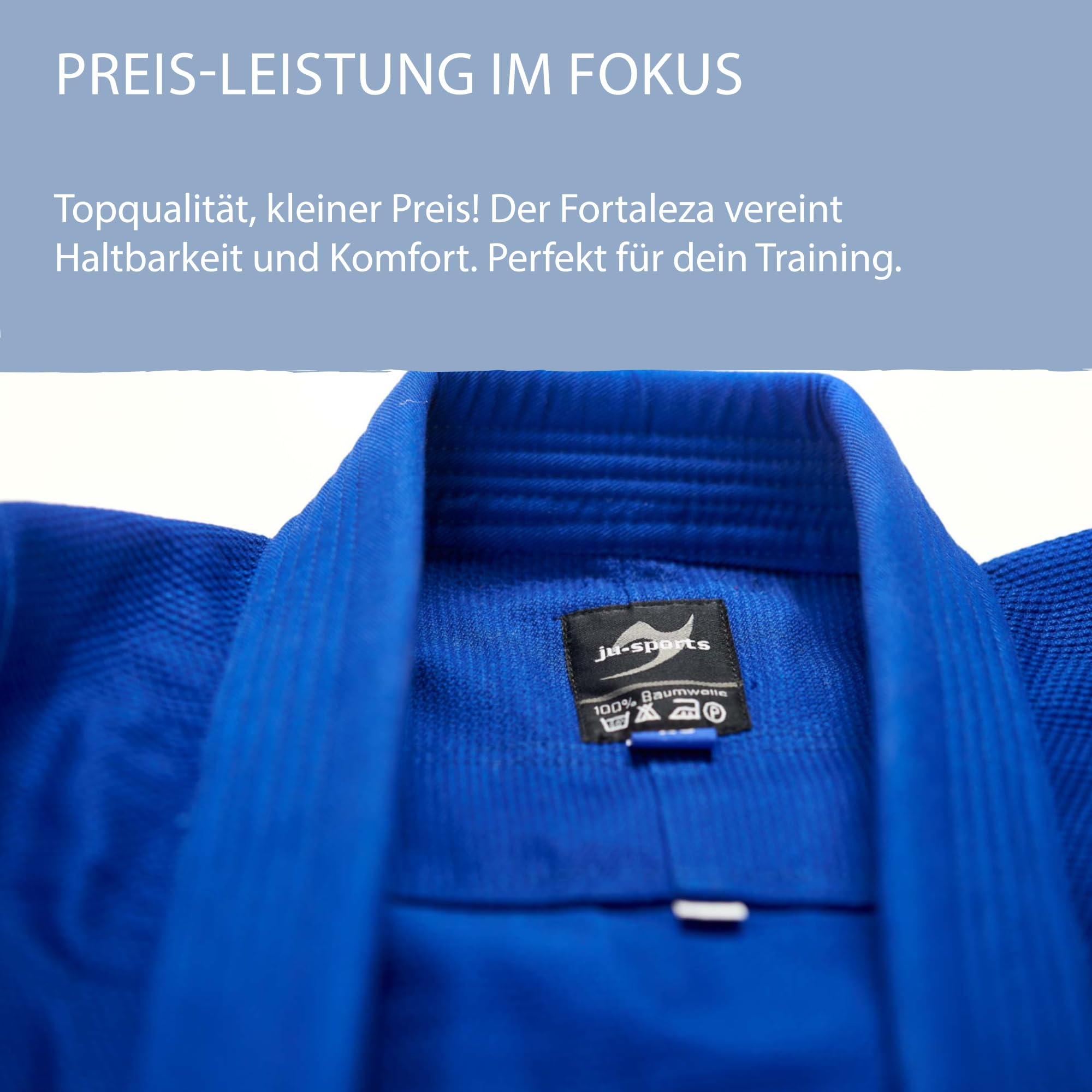 Ju-Sports BJJ Starter Gi Fortaleza Blau + BJJ Gürtel Weiß I Leichter & solider Brazilian Jujutsu Anzug für Einsteiger I BJJ Gi Herren I 100% Baumwolle