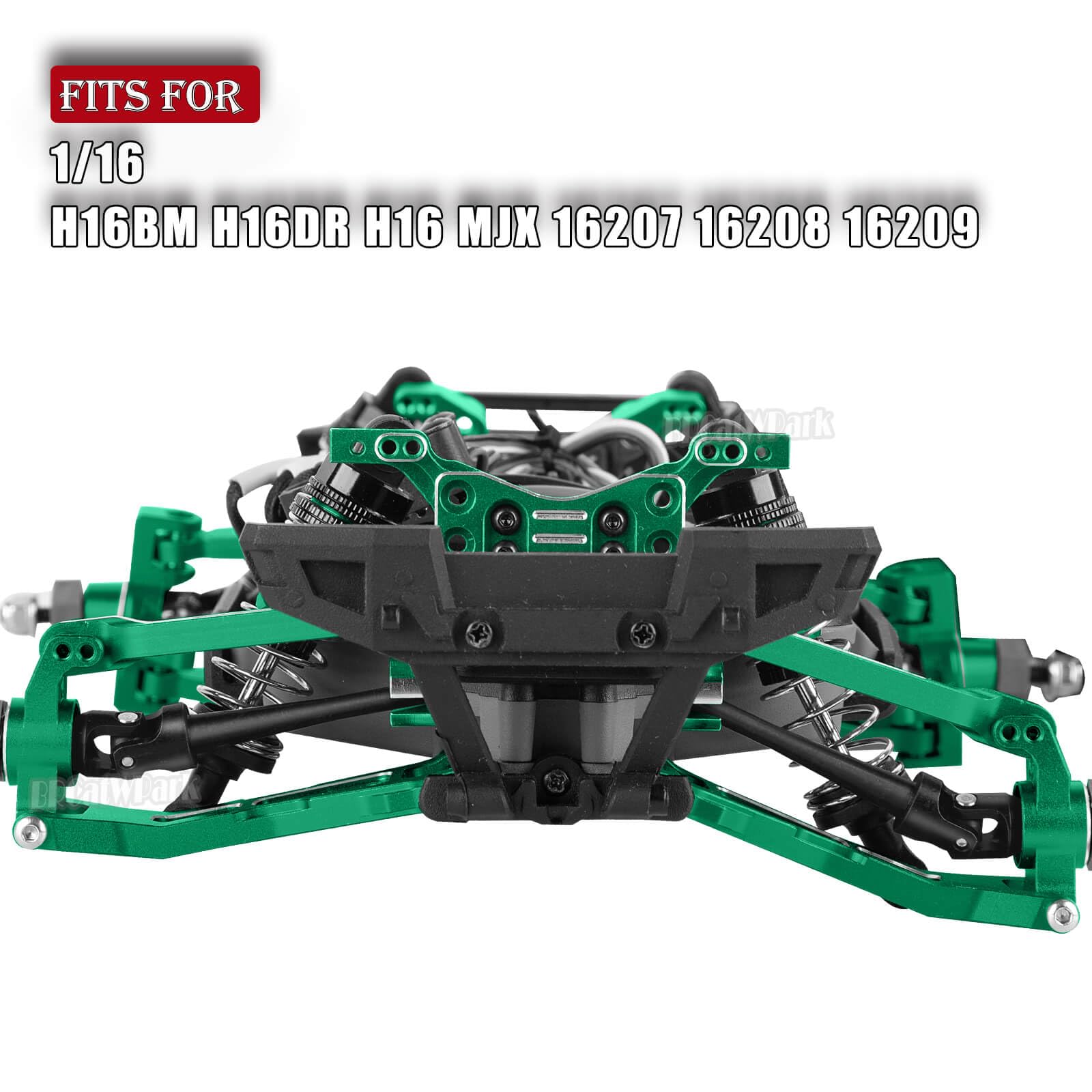 BRCatWPark RC Upgrades Part for 1/16 H16BM H16DR H16 MJX 16207 16208 16209,Shock Absorbers,Suspension Arms,Drive Shaft Axles,Steering,Shock Tower,Links,Steering Block,Caster Block,Green