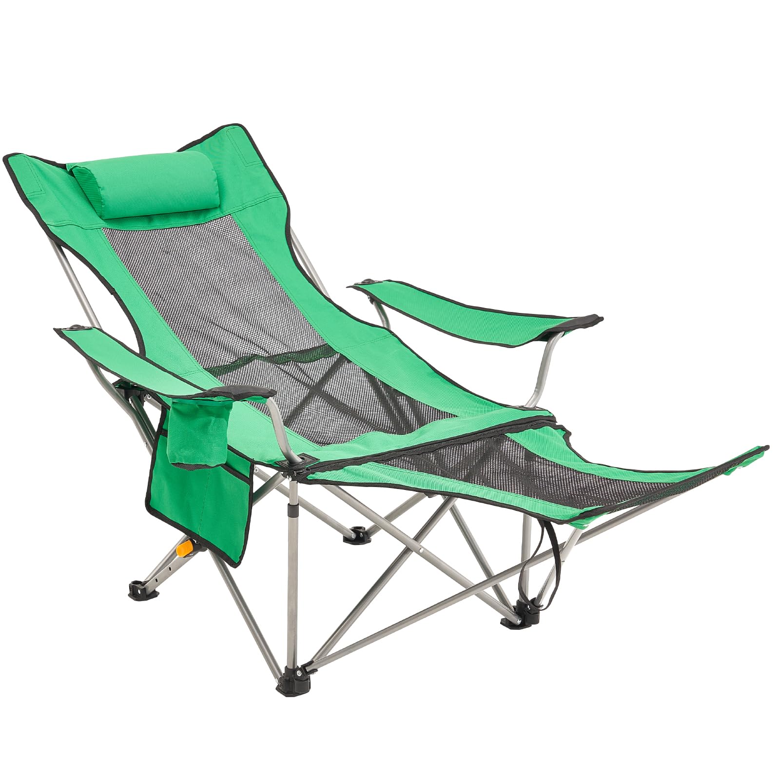 VEVOR Silla de Camping Reclinable Portátil 1530 x 830 x 730 mm Carga de 149,69 kg, Silla de Camping Plegable con Reposapiés, Portavasos, Bolsillo Lateral y Reposacabezas para Camping, Pesca, Verde