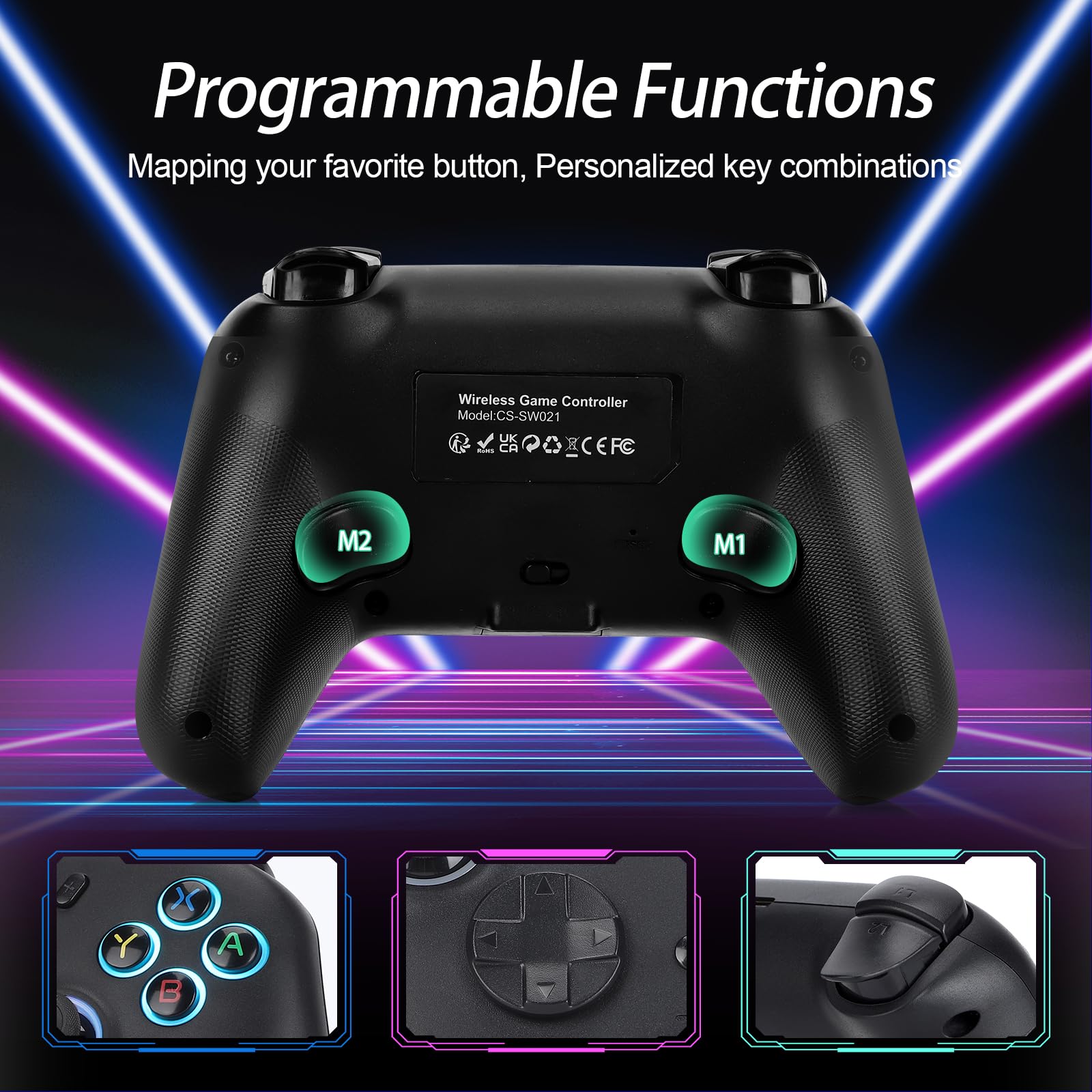 DoJoZone Mando PC, PC Mandos Inalámbrico con Base de Carga, Joysticks Hall Effect y Gatillos Hall, RGB, Turbo, Giroscopio, Bluetooth/2,4G Gamepad Compatible con Windows PC, Switch, Steam y Android
